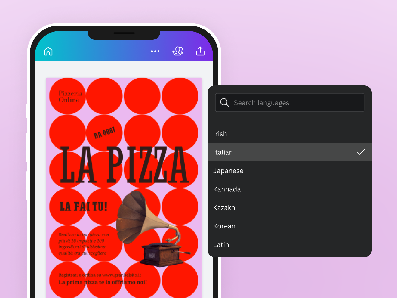 Preview of Canva's Free Online AI Translator Tool - 100+ languages