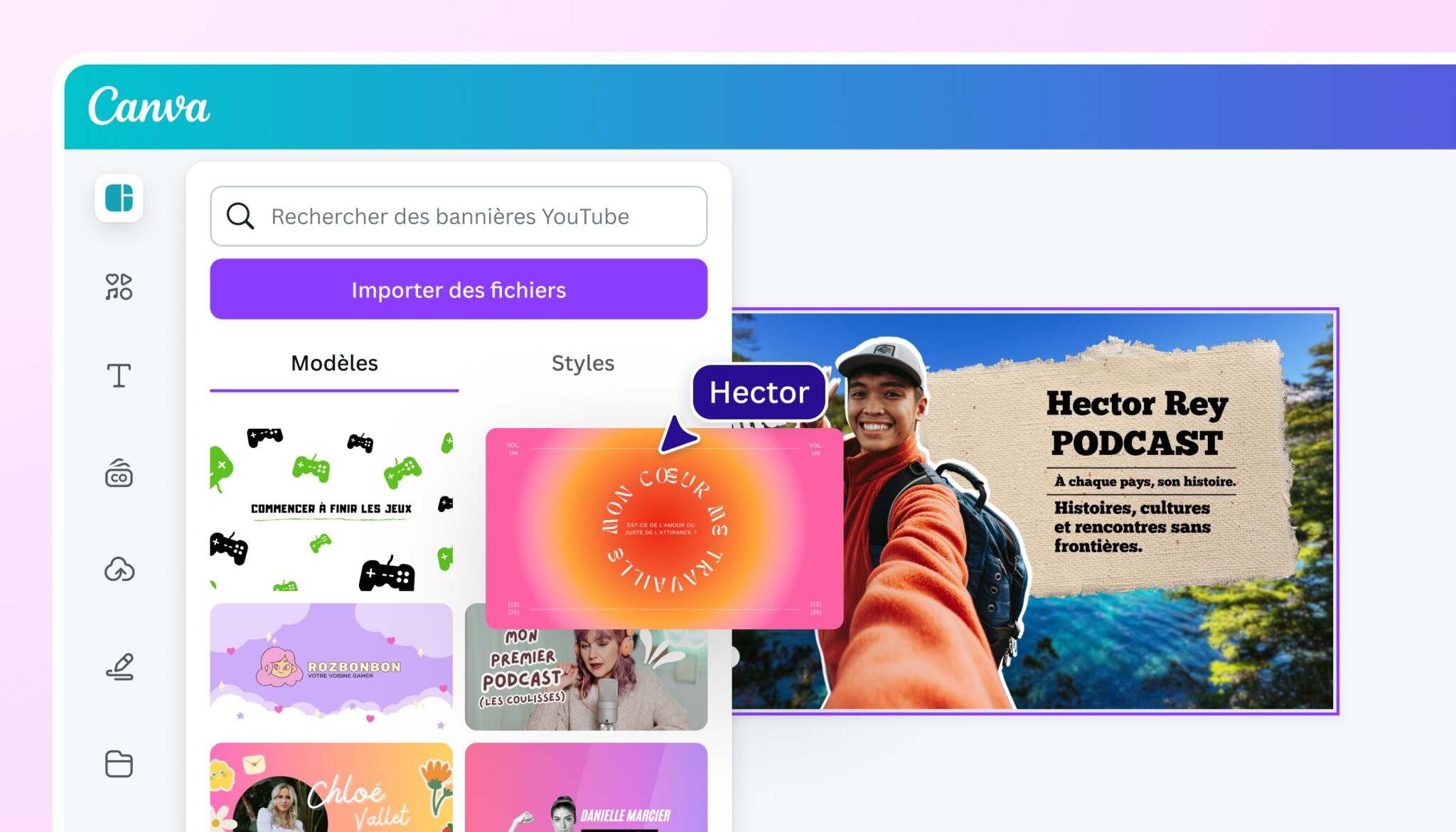 Bannière YouTube personnalisée en cours de création sur Canva Bannière YouTube personnalisée en cours de création sur Canva