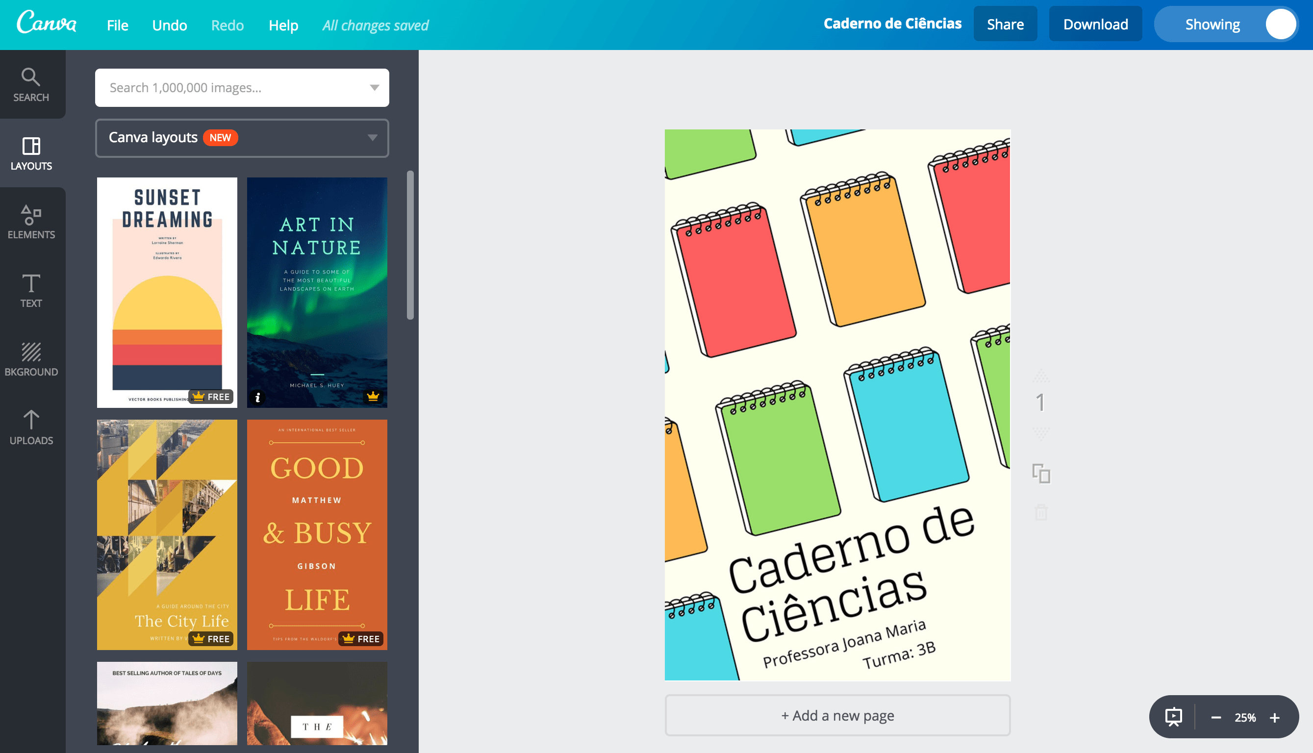 Capa para caderno de ciências