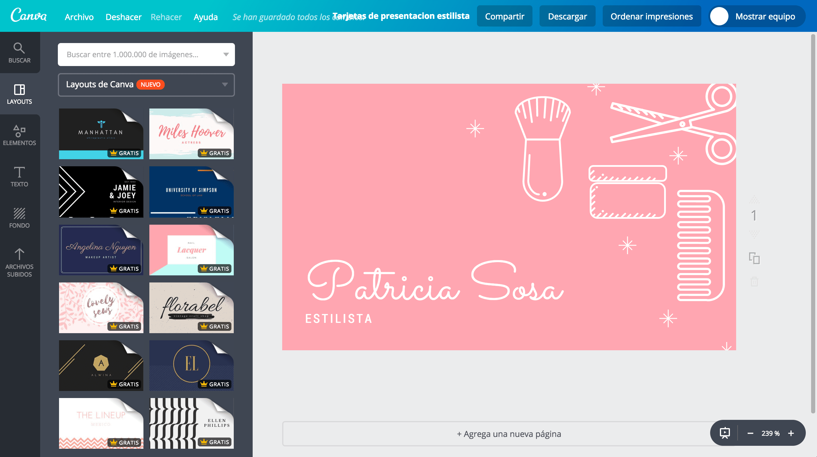 Tarjetas de presentación de estilista