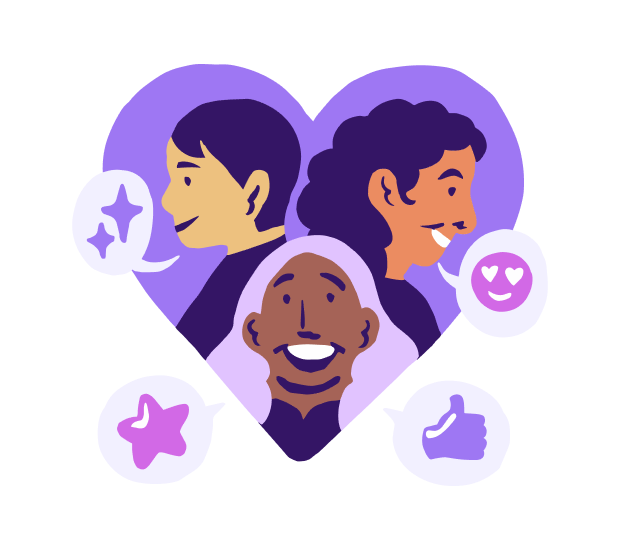 Three people smiling graphic