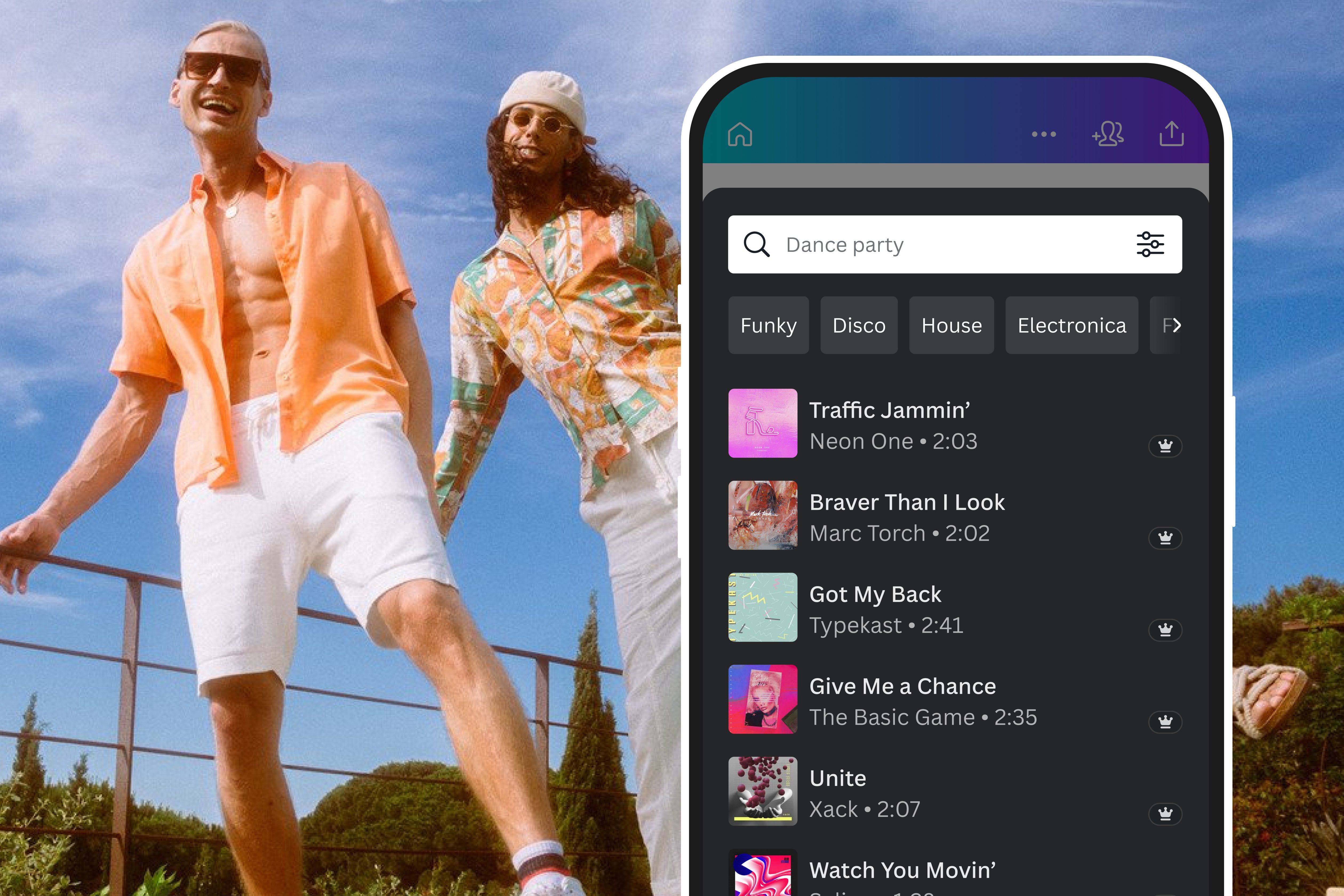 Browse Canva's audio library and pick sounds that match your video 