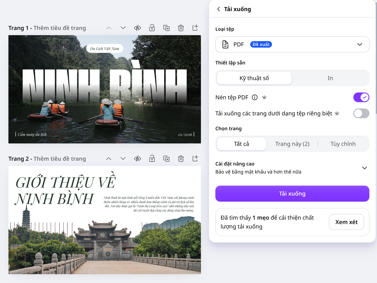 Lưu trữ và chia sẻ PDF dễ dàng hơn Nén file PDF trong bảng tải xuống của Canva