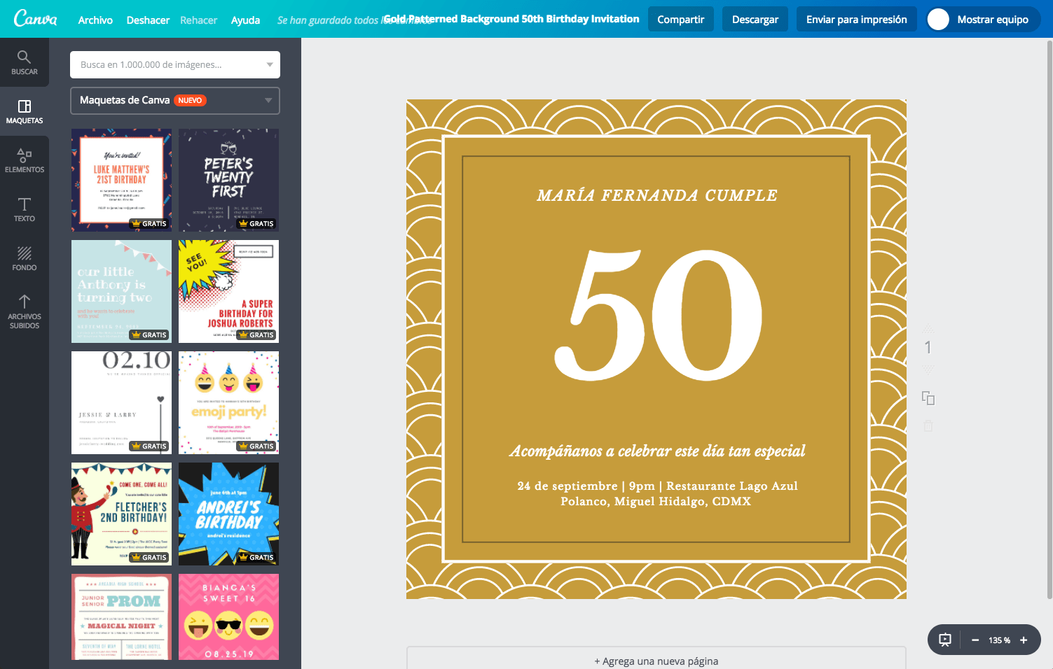 Invitaciones para 50 años de mujer