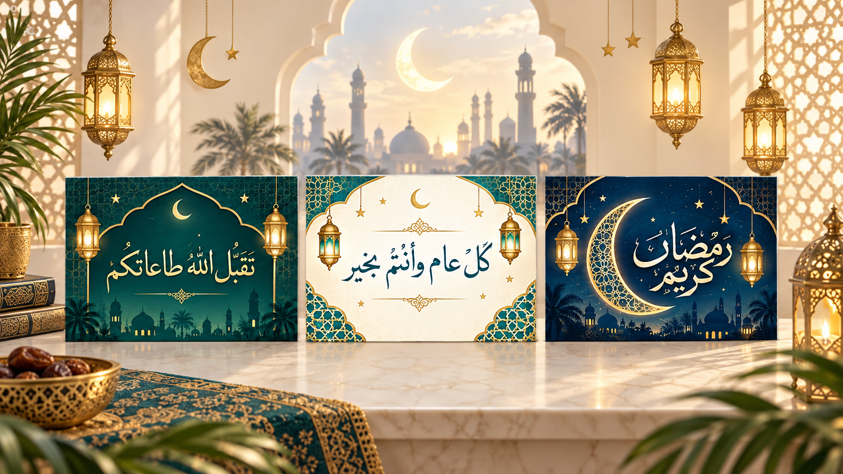 بطاقات تهنئة رمضان بالعربية تصاميم بطاقات تهنئة رمضان بالعربية مع هلال وفانوس