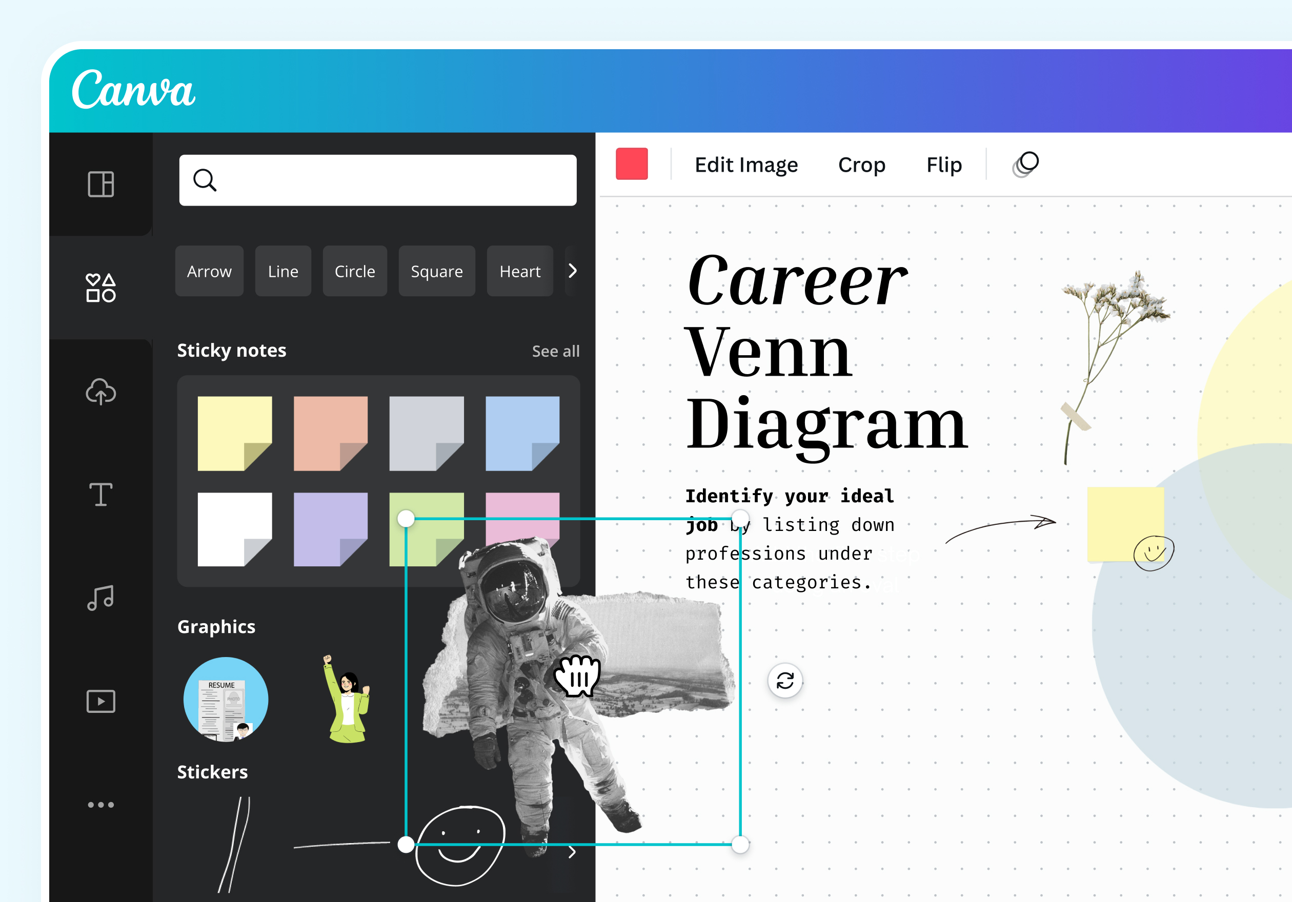 Drag and drop elements in Venn diagram designs