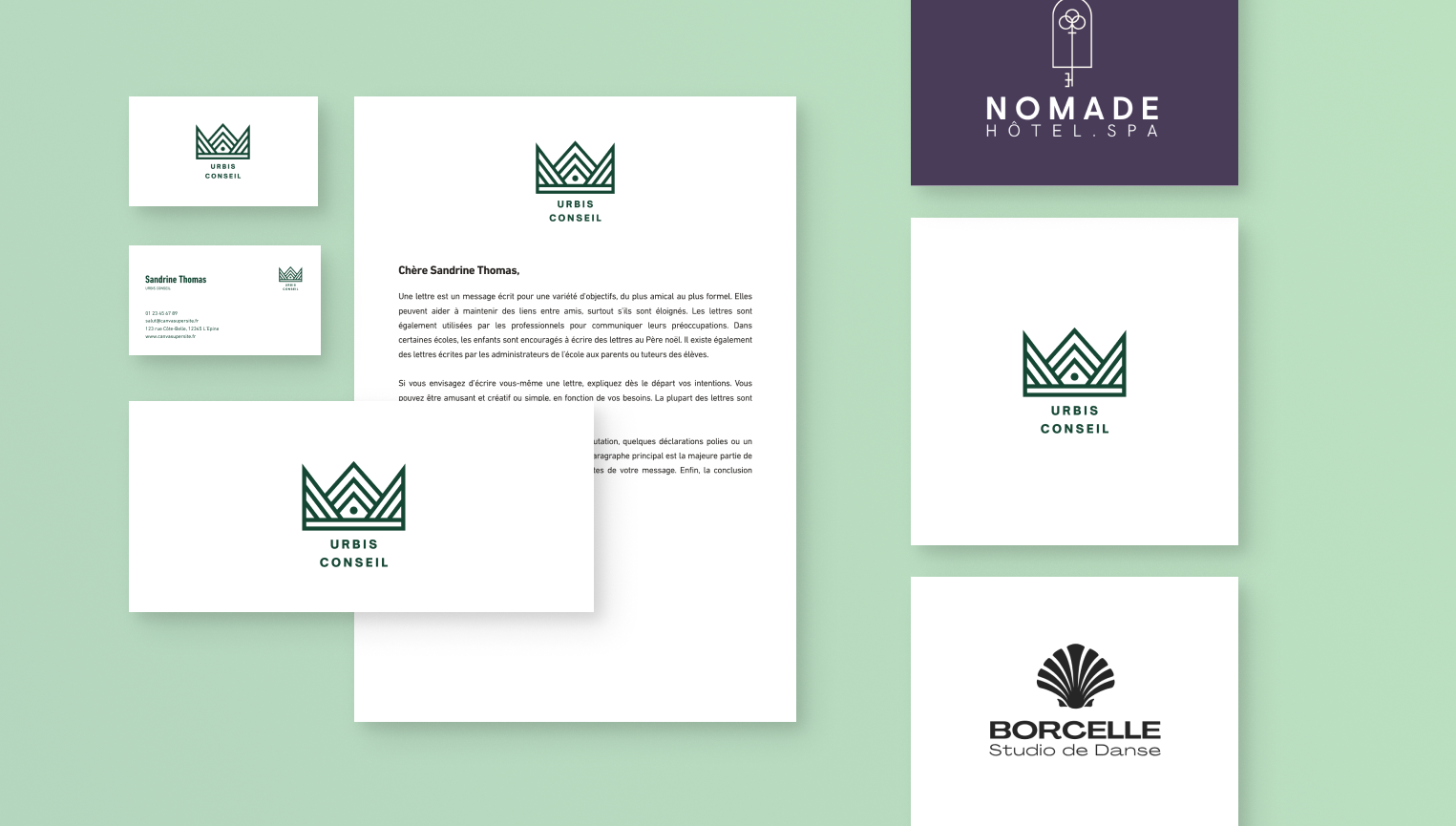 Déclinaisons sur différents formats d’un logo gratuit Canva sur différentes surfaces Déclinaisons sur différents formats d’un logo gratuit Canva sur différentes surfaces
