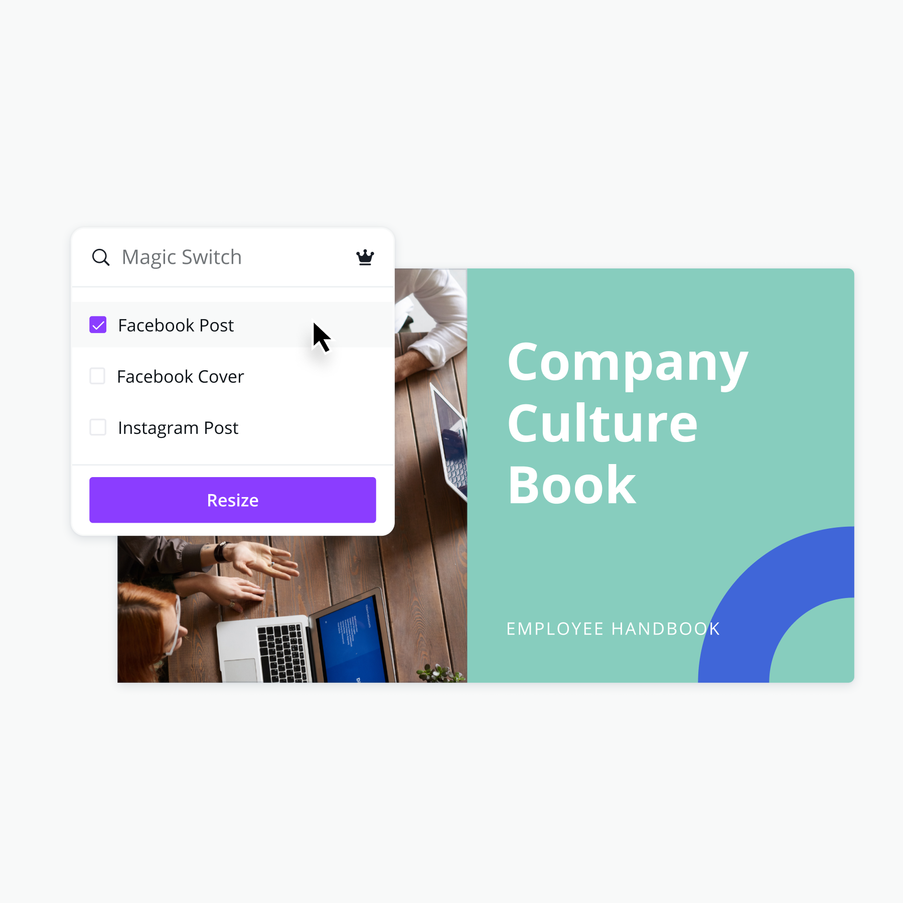 Resize & Magic Switch applied to internal comms presentation in Canva