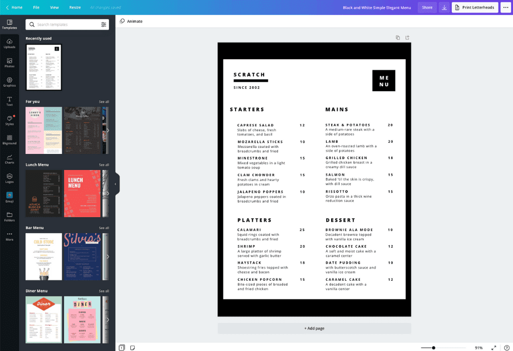How to make a restaurant menu - Canva