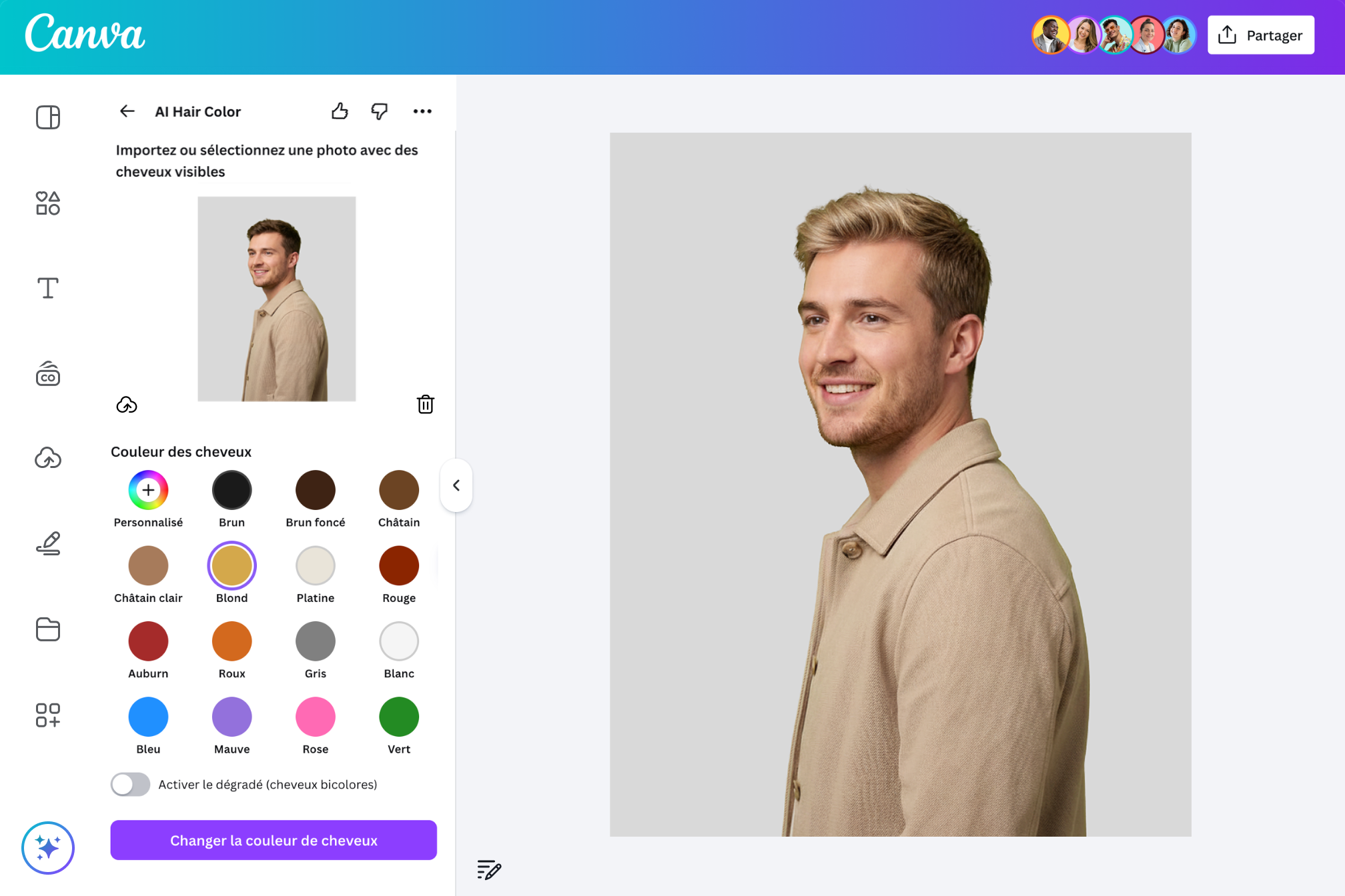 Options de différentes couleurs de cheveux disponibles sur Canva Options de différentes couleurs de cheveux disponibles sur Canva