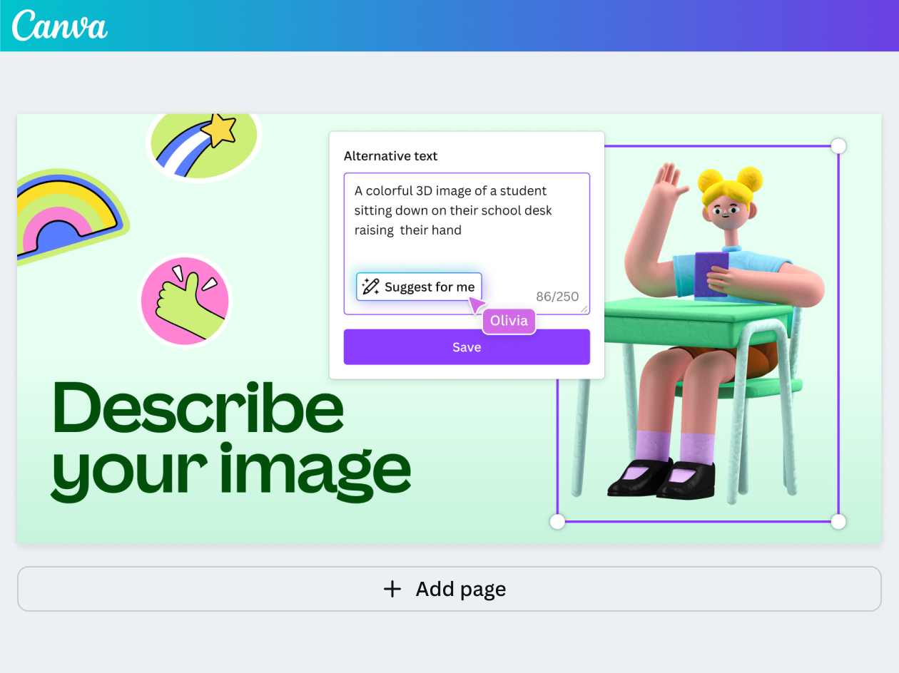 Describe your image Canva design with added Alt-Text