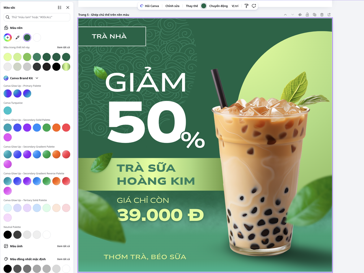 Chọn màu nền cho thiết kế quảng cáo trà sữa trên Canva
