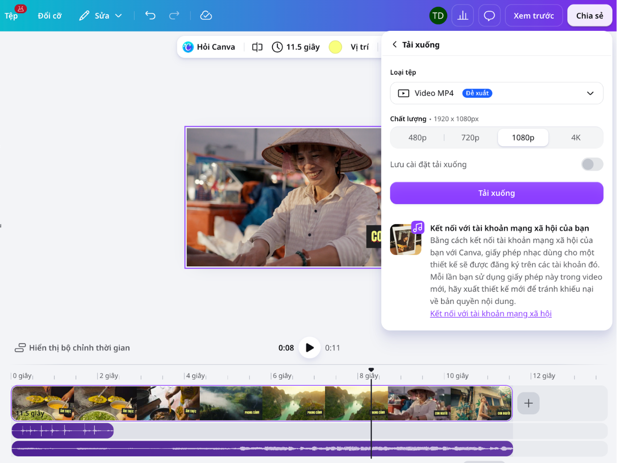 Tải video MP4 1080p từ Canva Menu tải xuống Video MP4 1080p trong Canva
