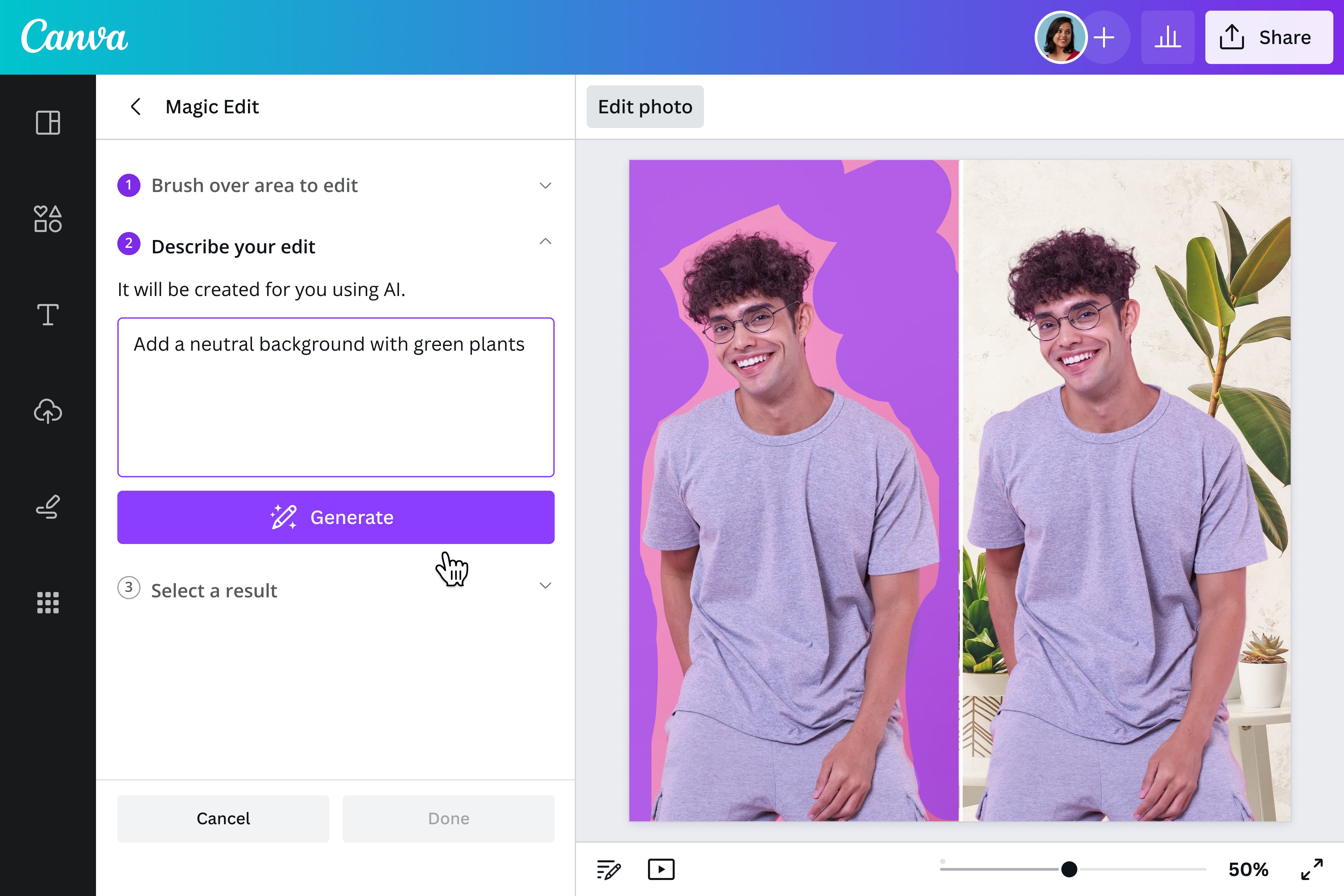 Create an AI-generated photo background using マジック加工
