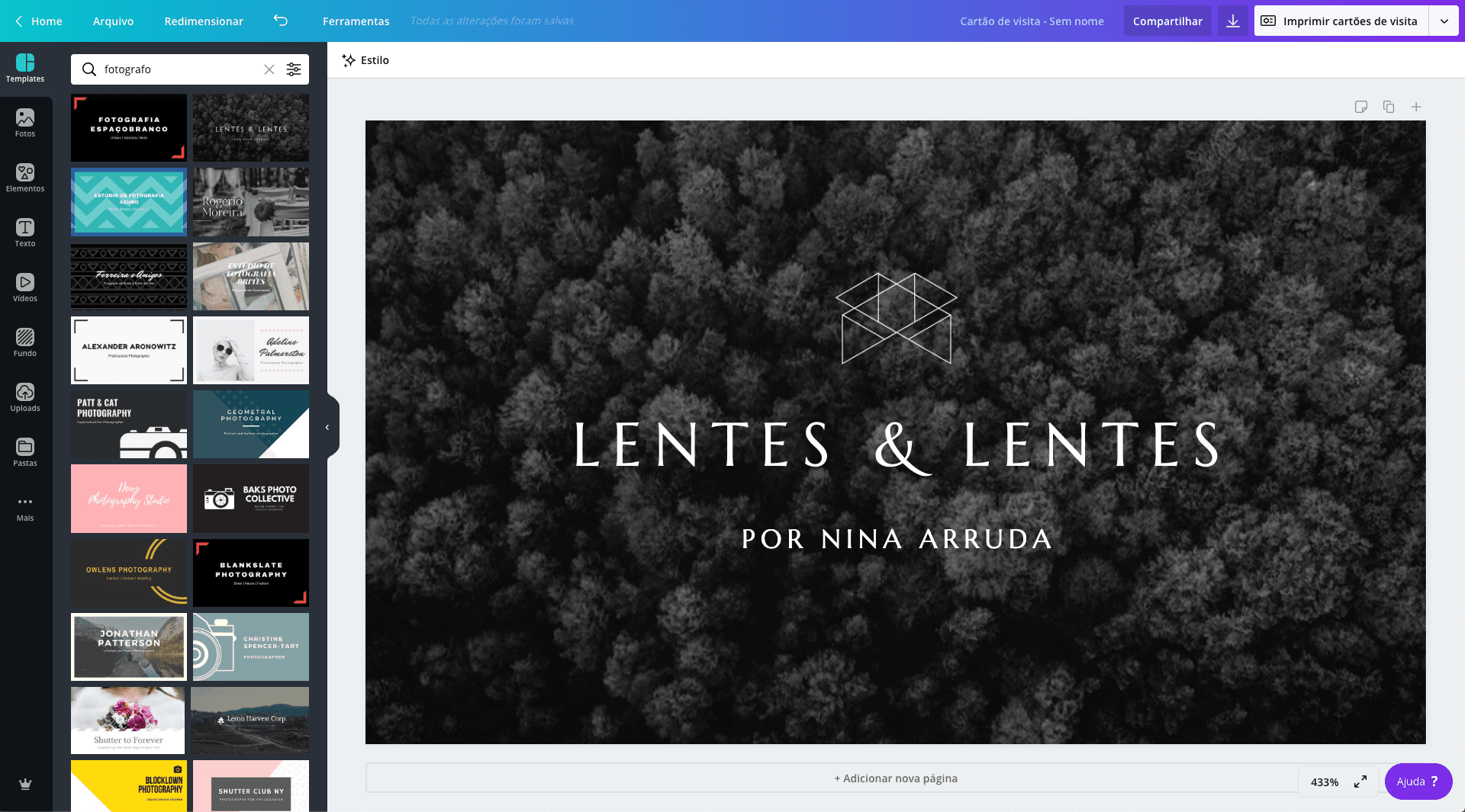 Cartão de visita para fotógrafo