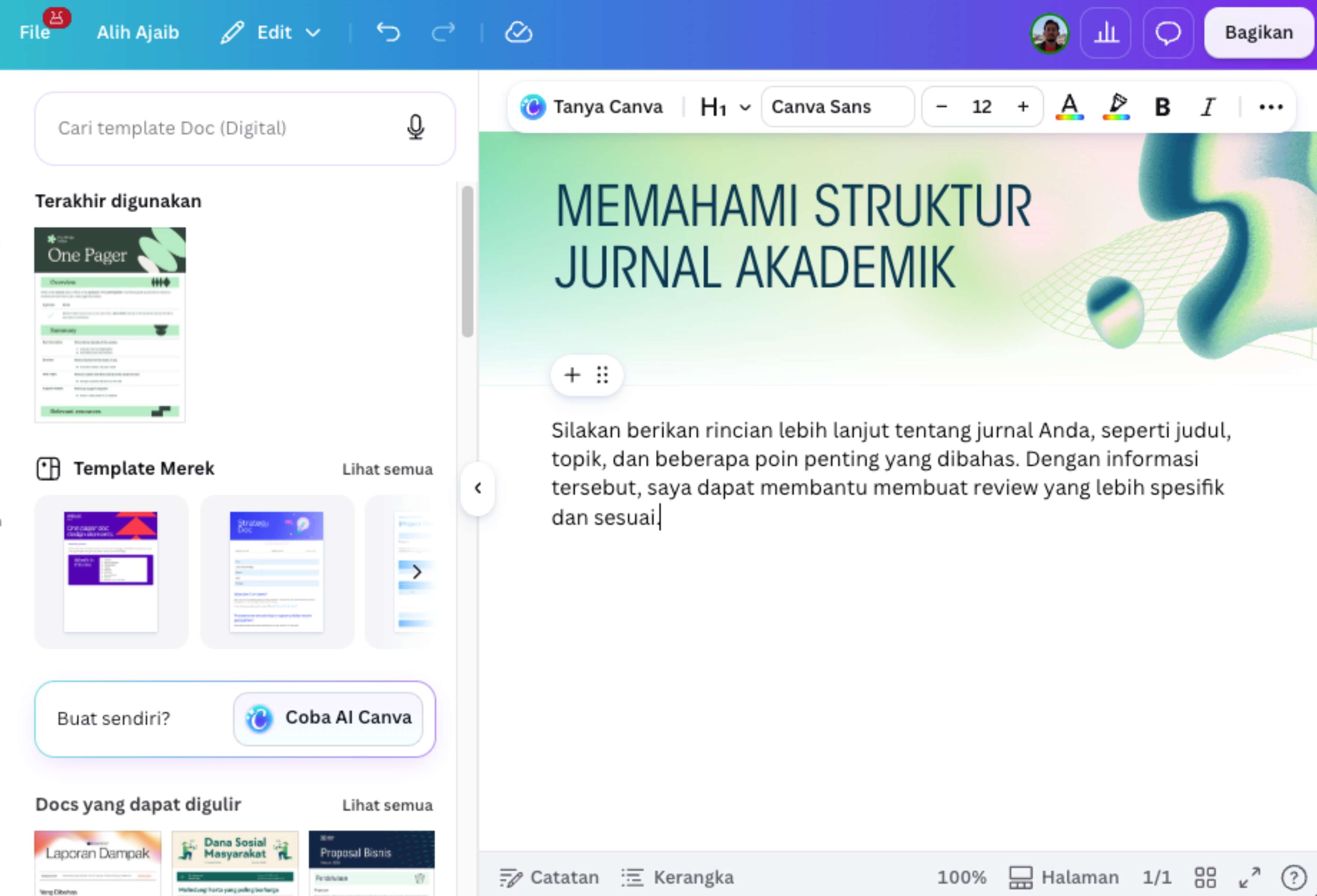 Cara review jurnal dengan bantuan AI di Canva