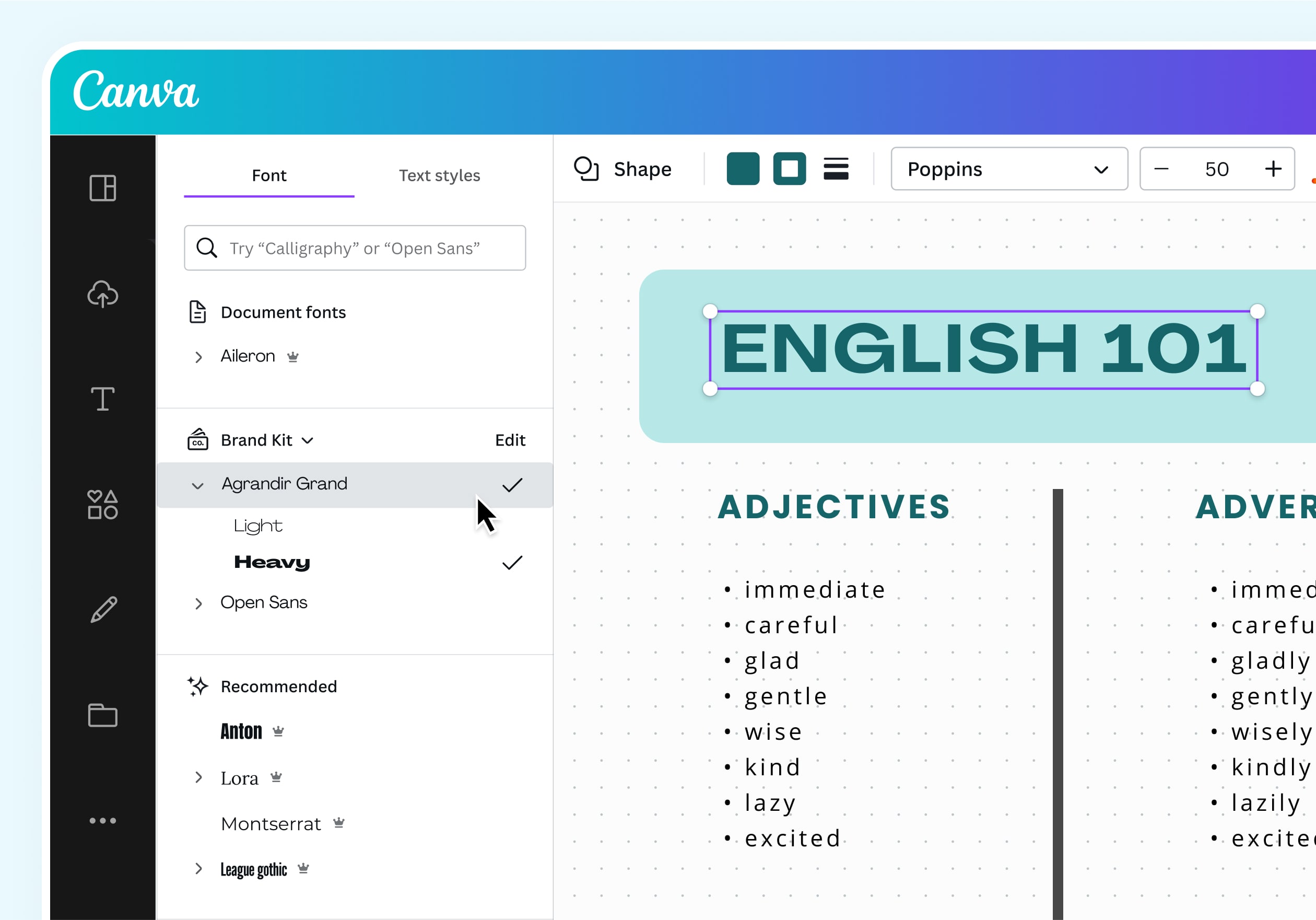 Edit the font style of your T-chart label