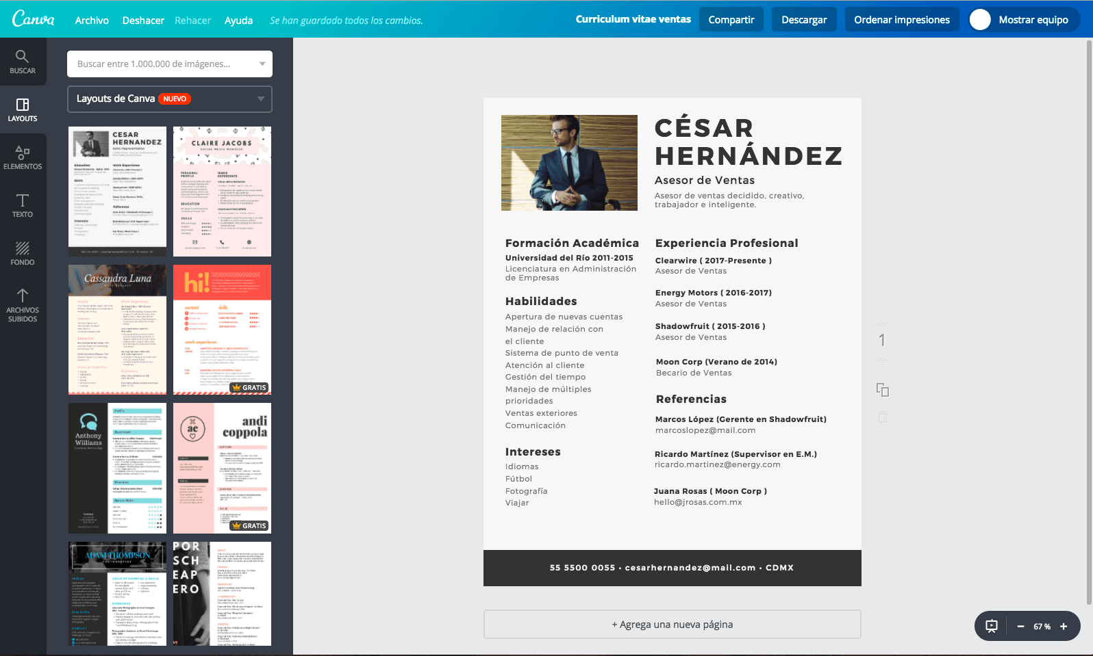 Currículum vitae de ventas