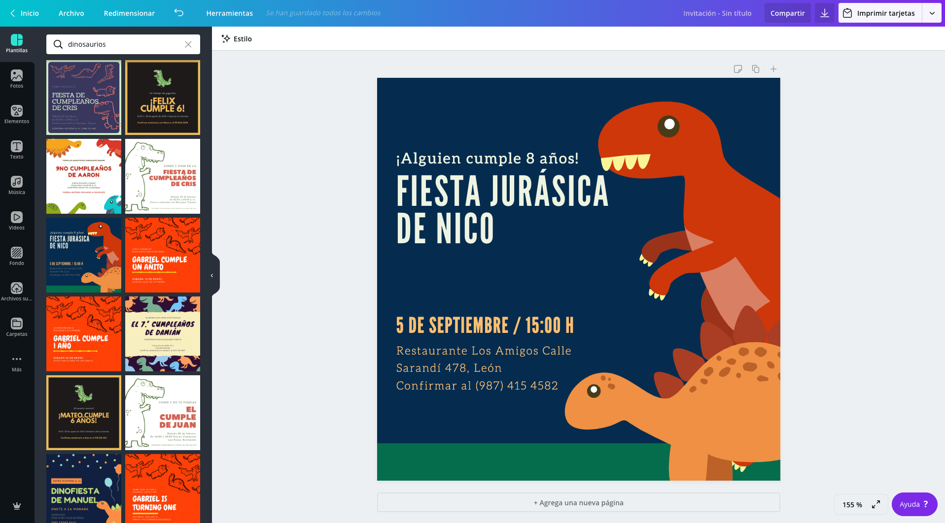 Invitaciones de dinosaurios
