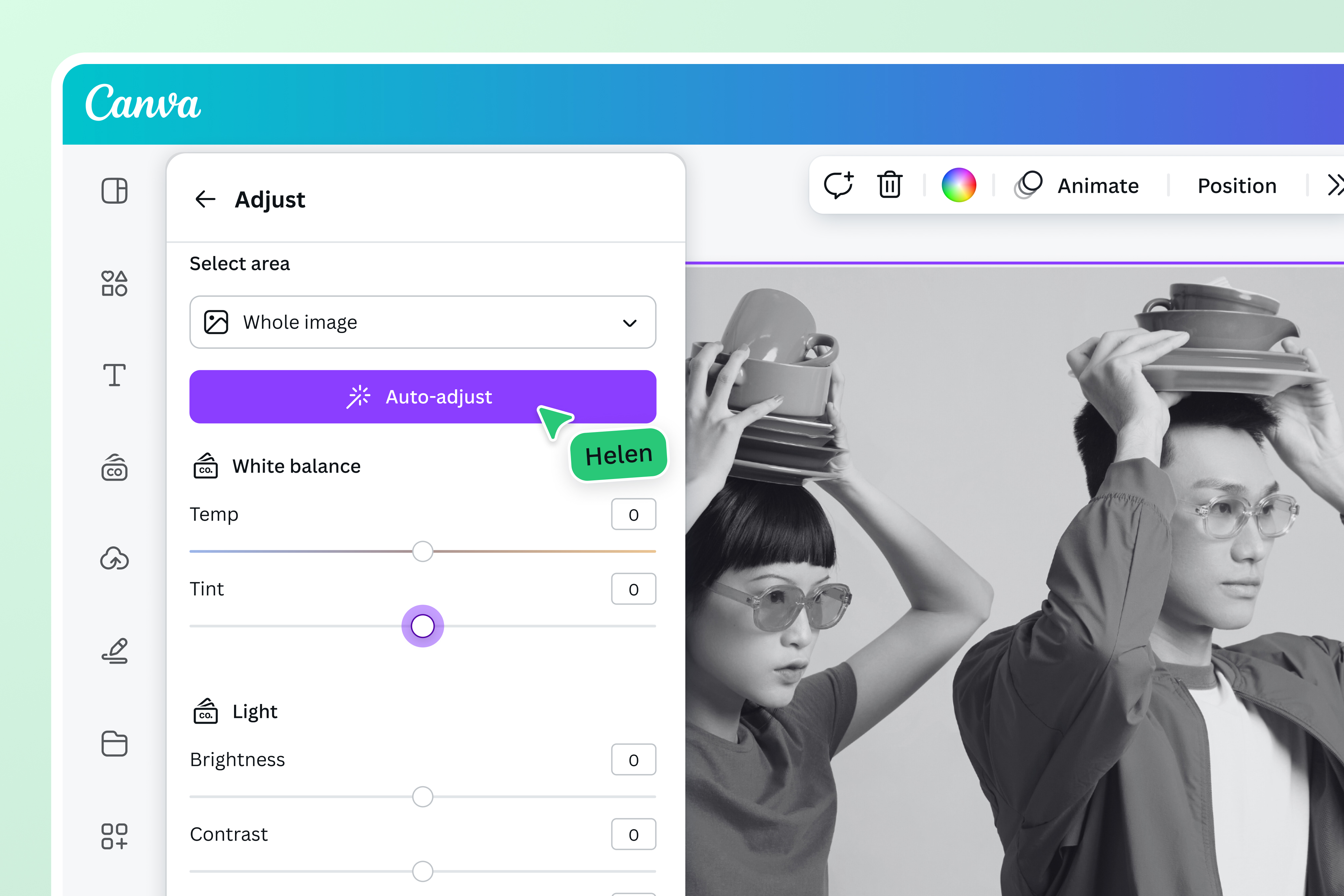 Auto-adjust the image temp and tint