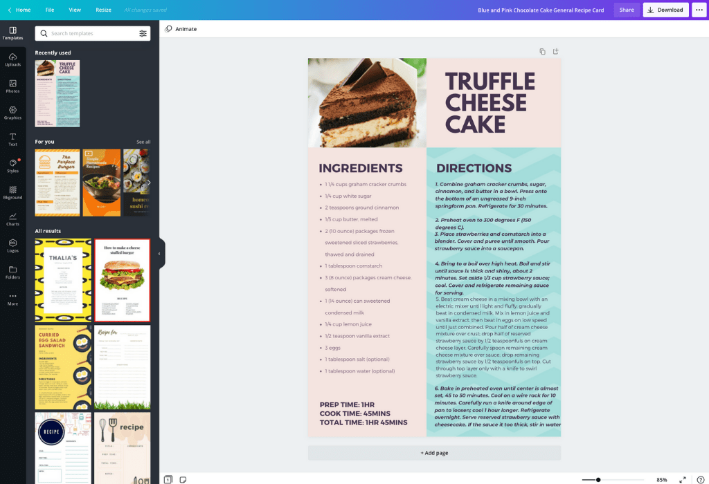 How to make a recipe card - Canva