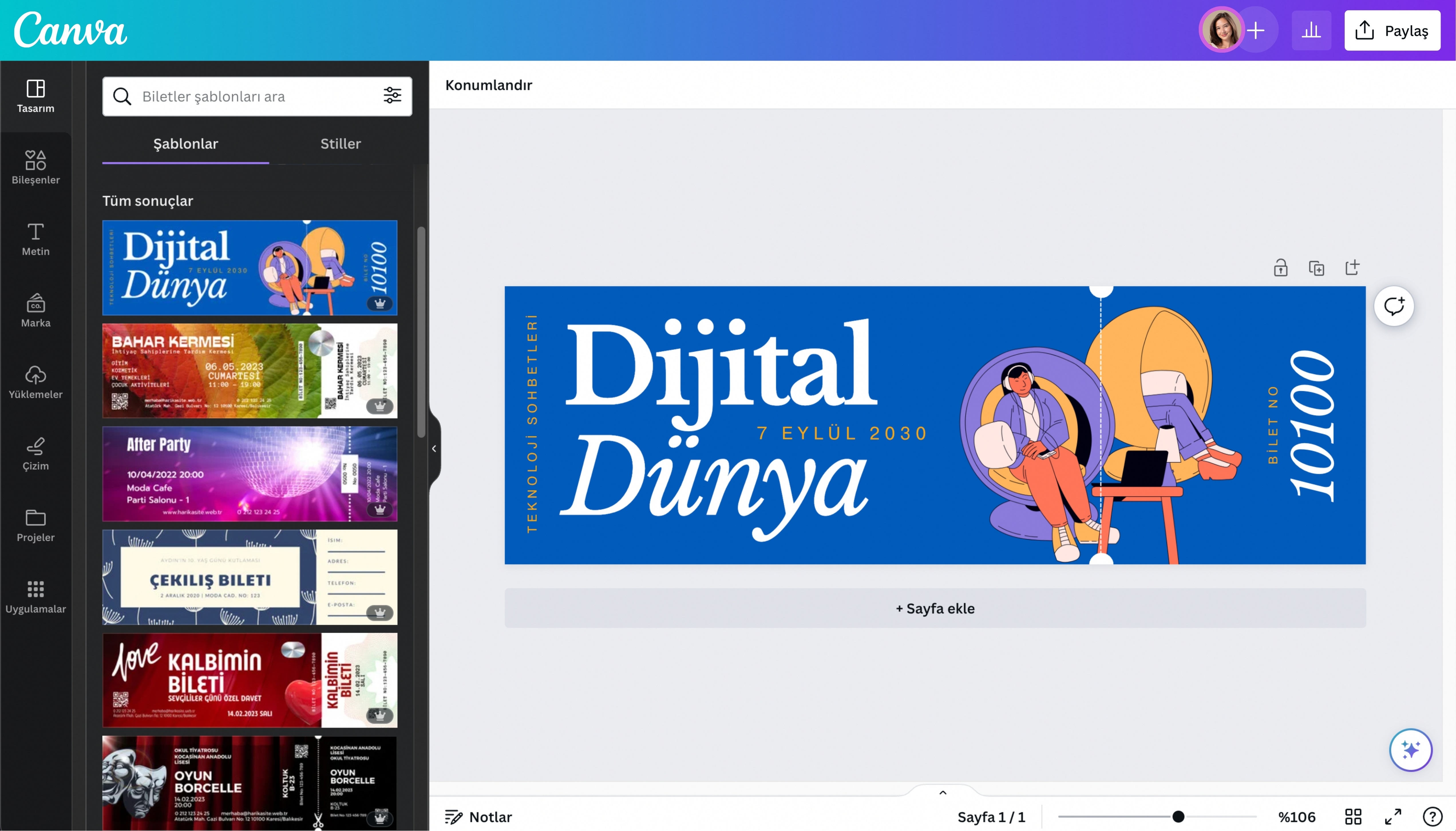 bilet tasarımı - Canva