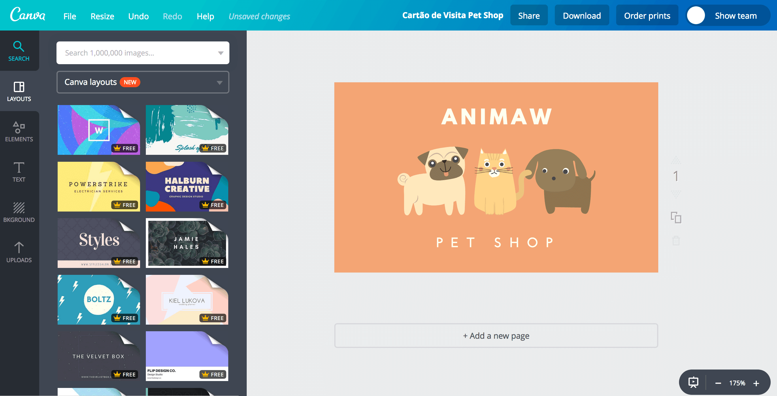 Cartão de visita para pet shop