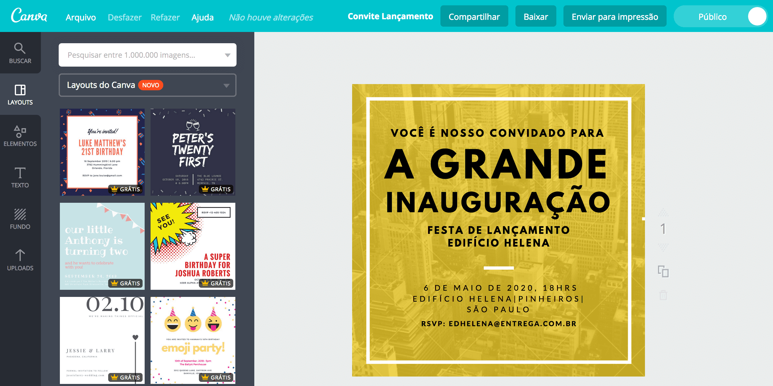 Convite de inauguração Convite de inauguração