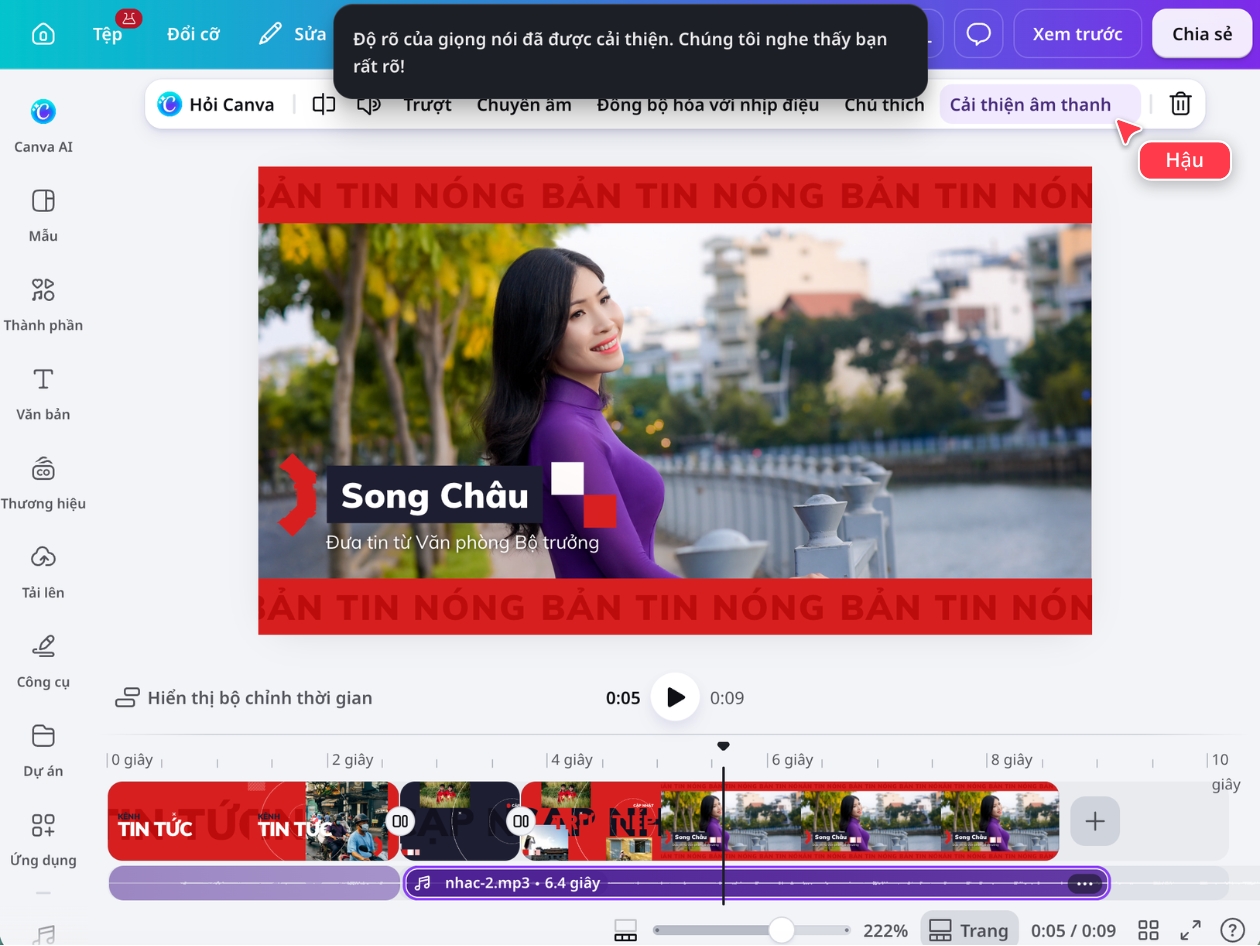 Làm rõ giọng nói bằng AI trên Canva