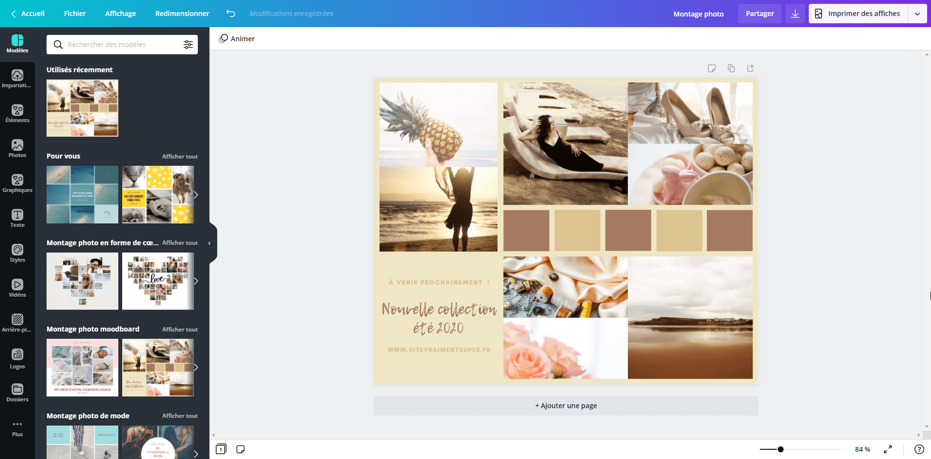 Montage photo de mode jaune pastel ouvert sur Canva