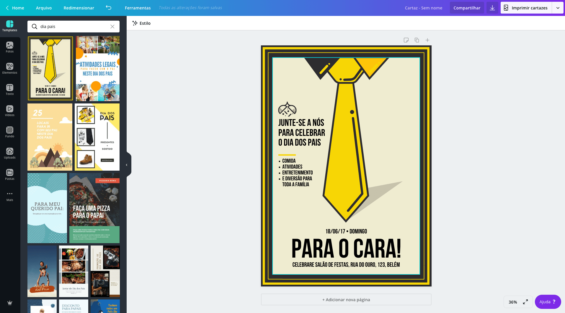 Cartaz para dia dos pais