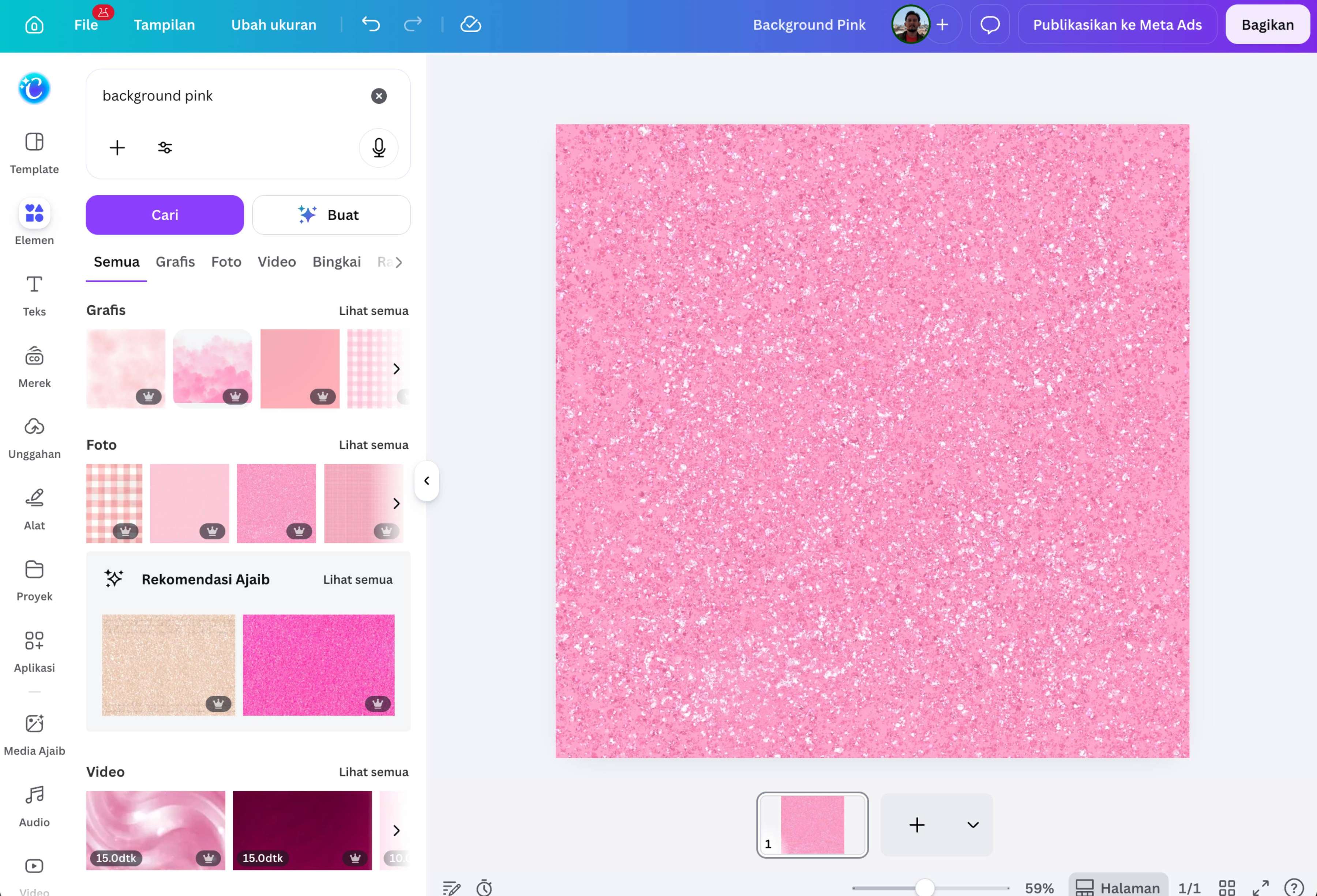 Cara tambah background pink ke desain