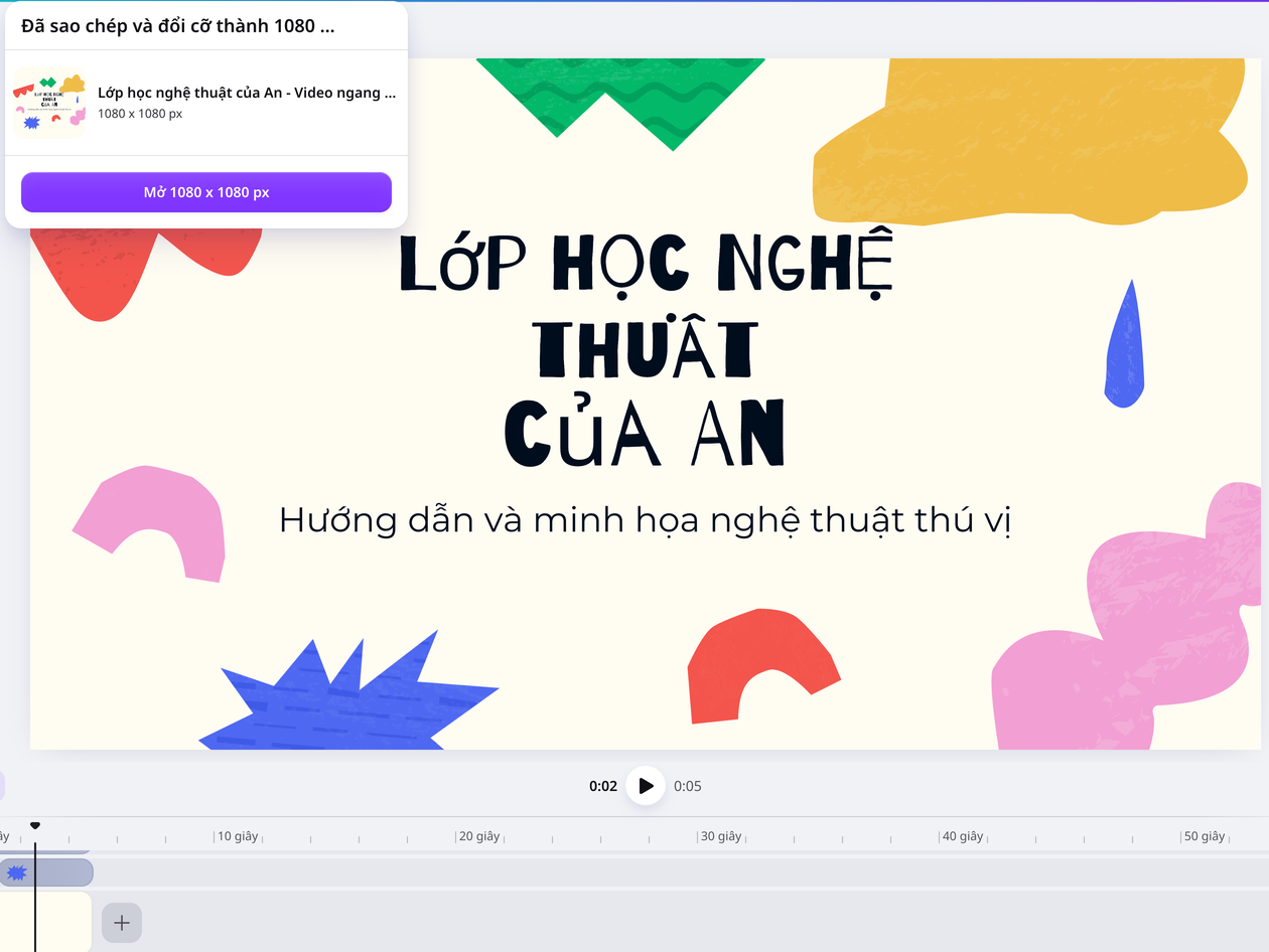 Tạo bản sao video với kích thước vuông 1080 × 1080 px
