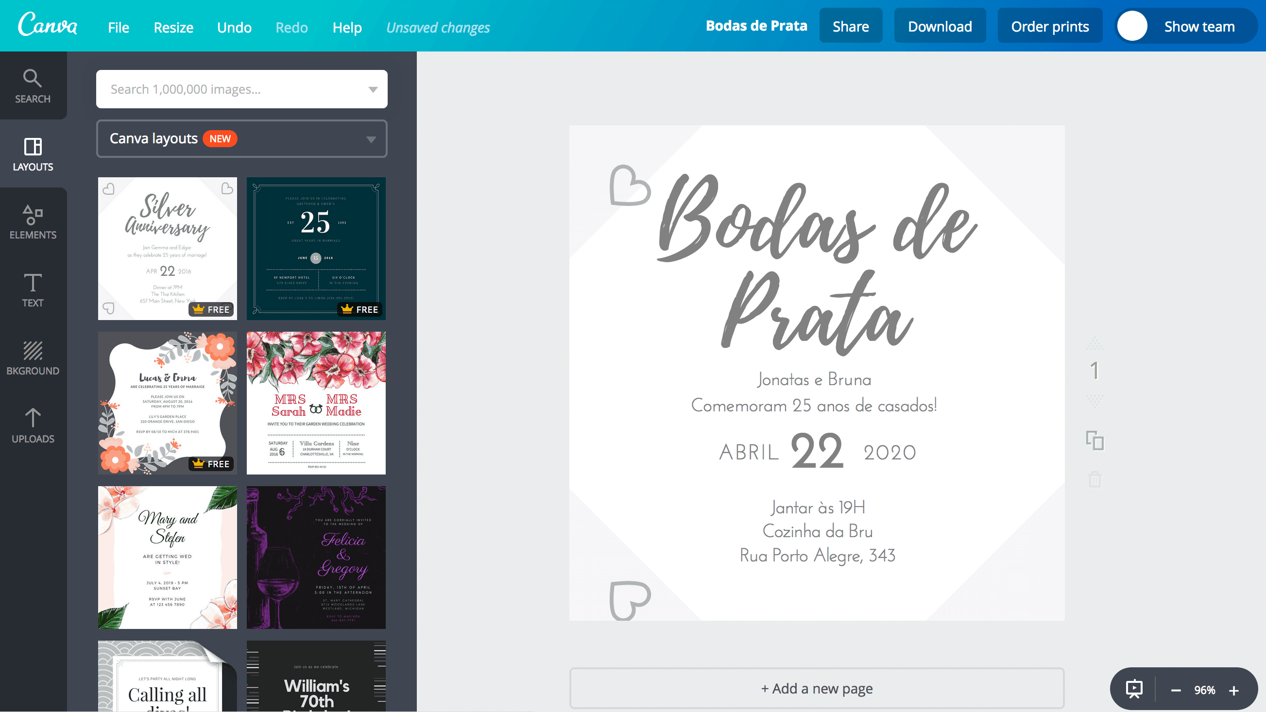 Convite bodas de prata