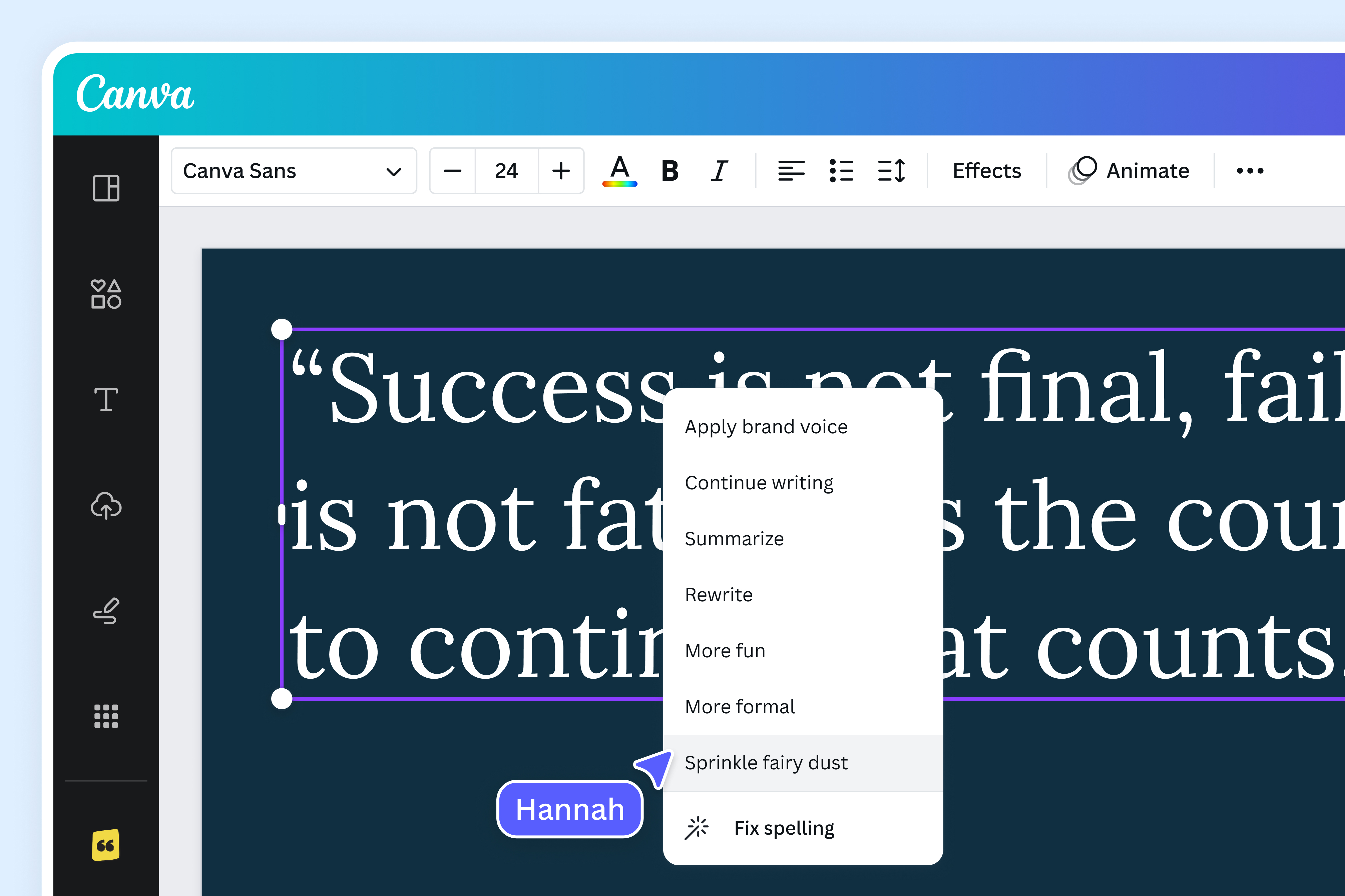 Sprinkle fairy dust on your generated quote with Magic Write