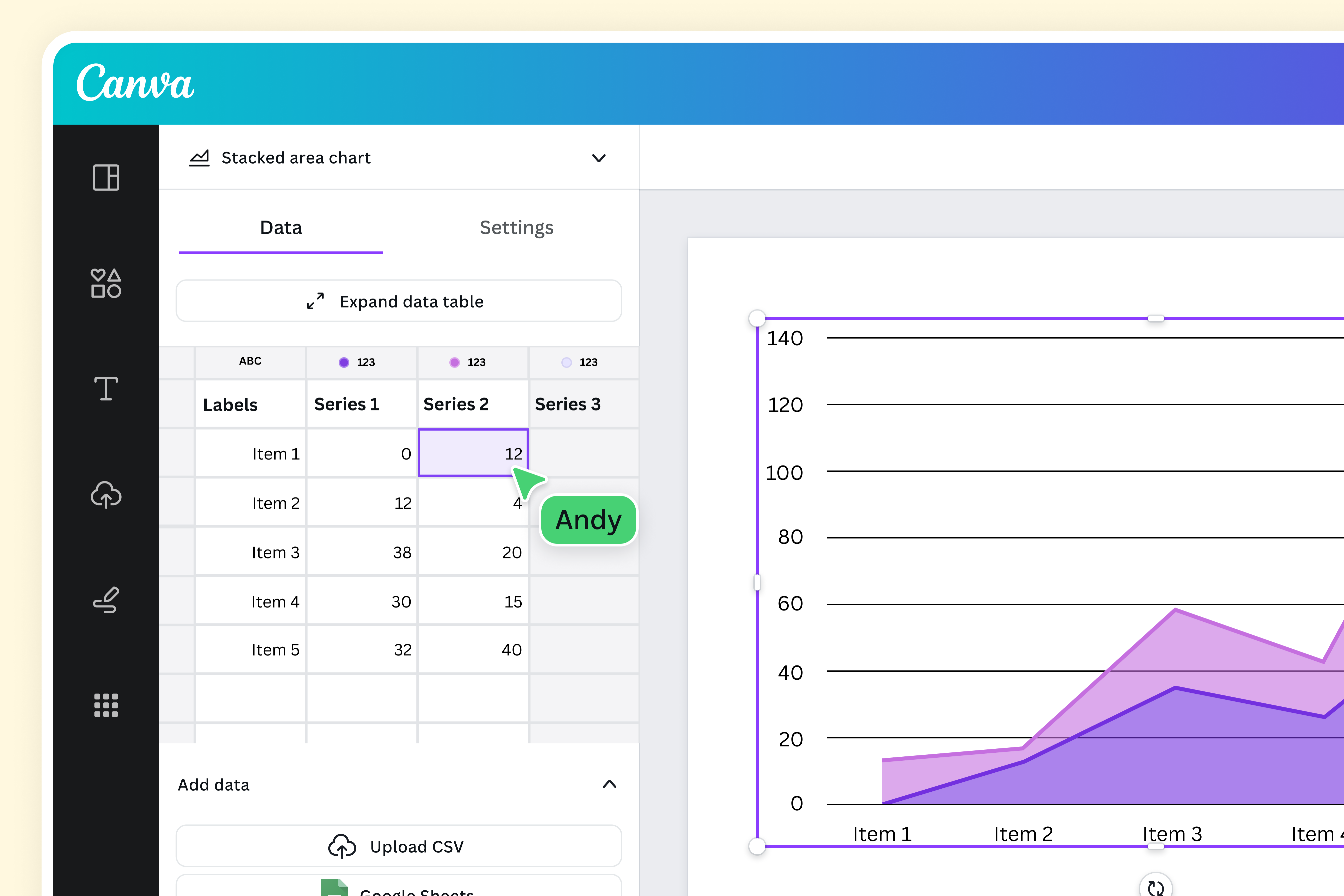 Easily design a custom area chart with Canva