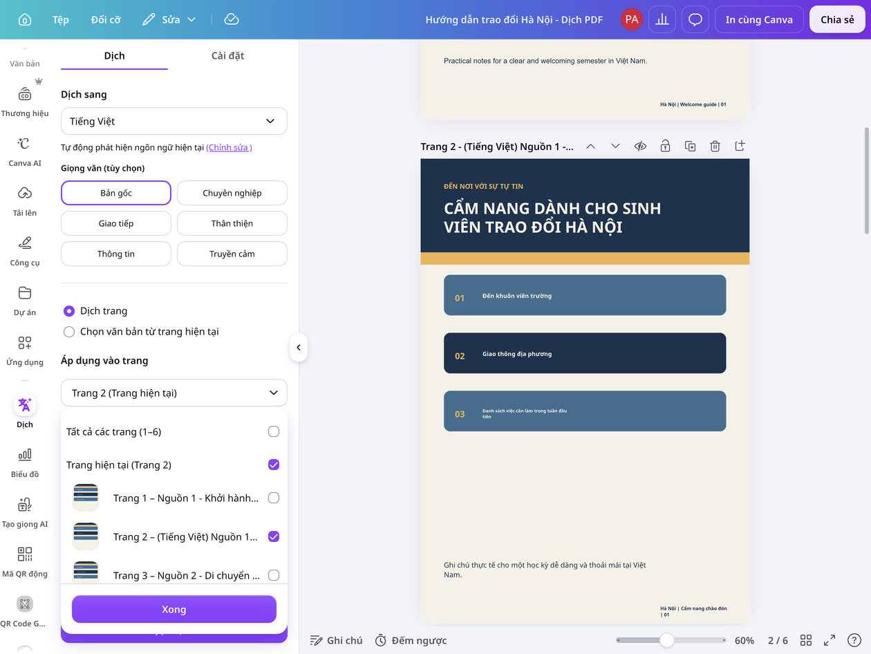 Chọn giọng văn cho bản dịch file PDF Chọn giọng văn cho bản dịch file PDF