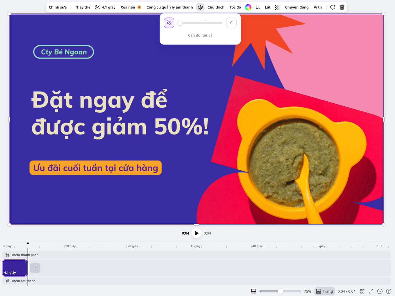Tối ưu cho việc chia sẻ và lưu trữ Điều chỉnh âm thanh gốc của video quảng bá trong Canva