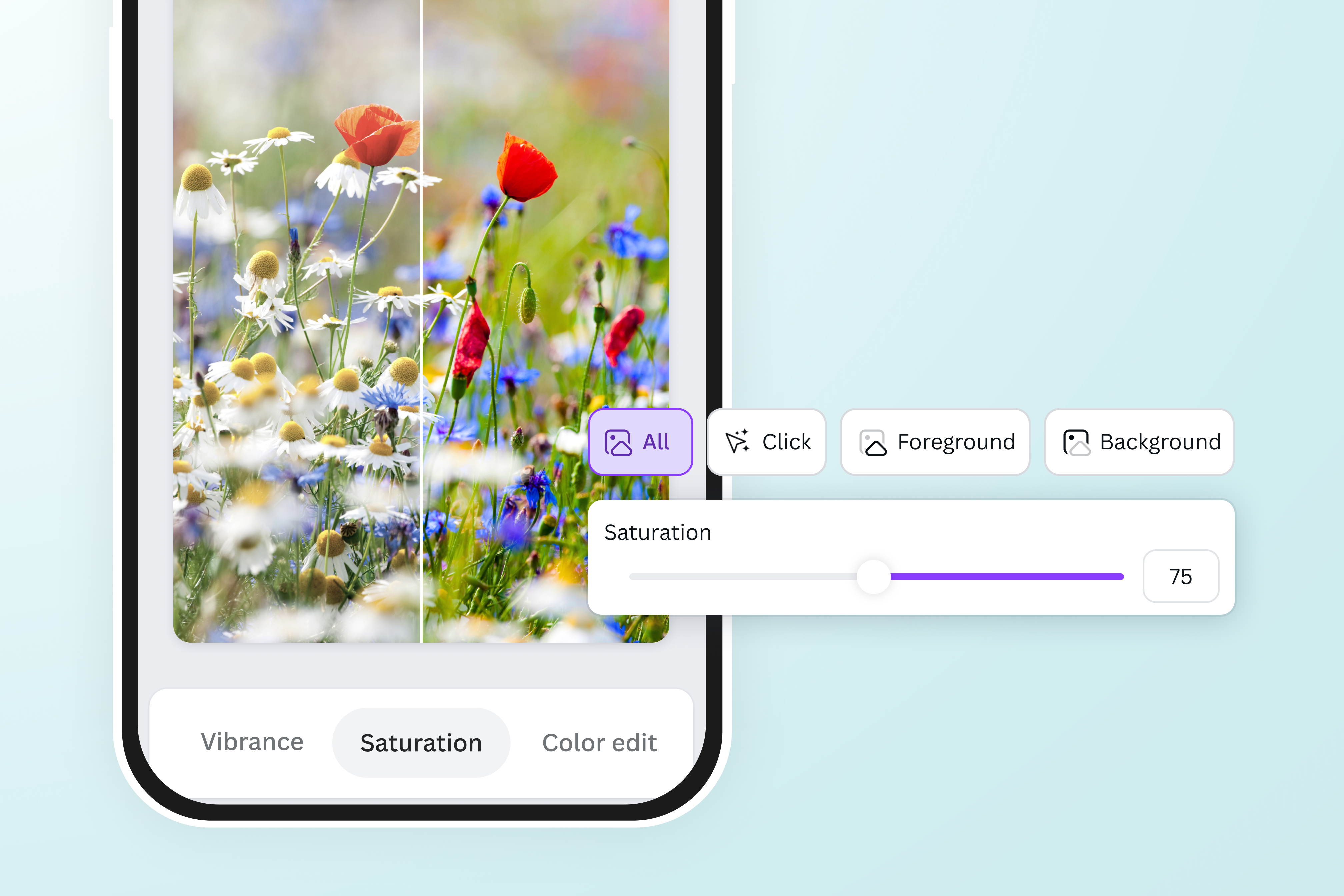 Adjust the whole image saturation on your mobile phone