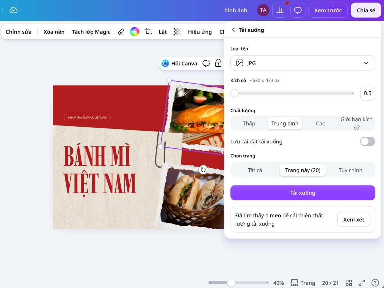 Chỉnh sửa và xuất ảnh trong Canva Chỉnh sửa ảnh và chọn tùy chọn tải xuống trong Canva