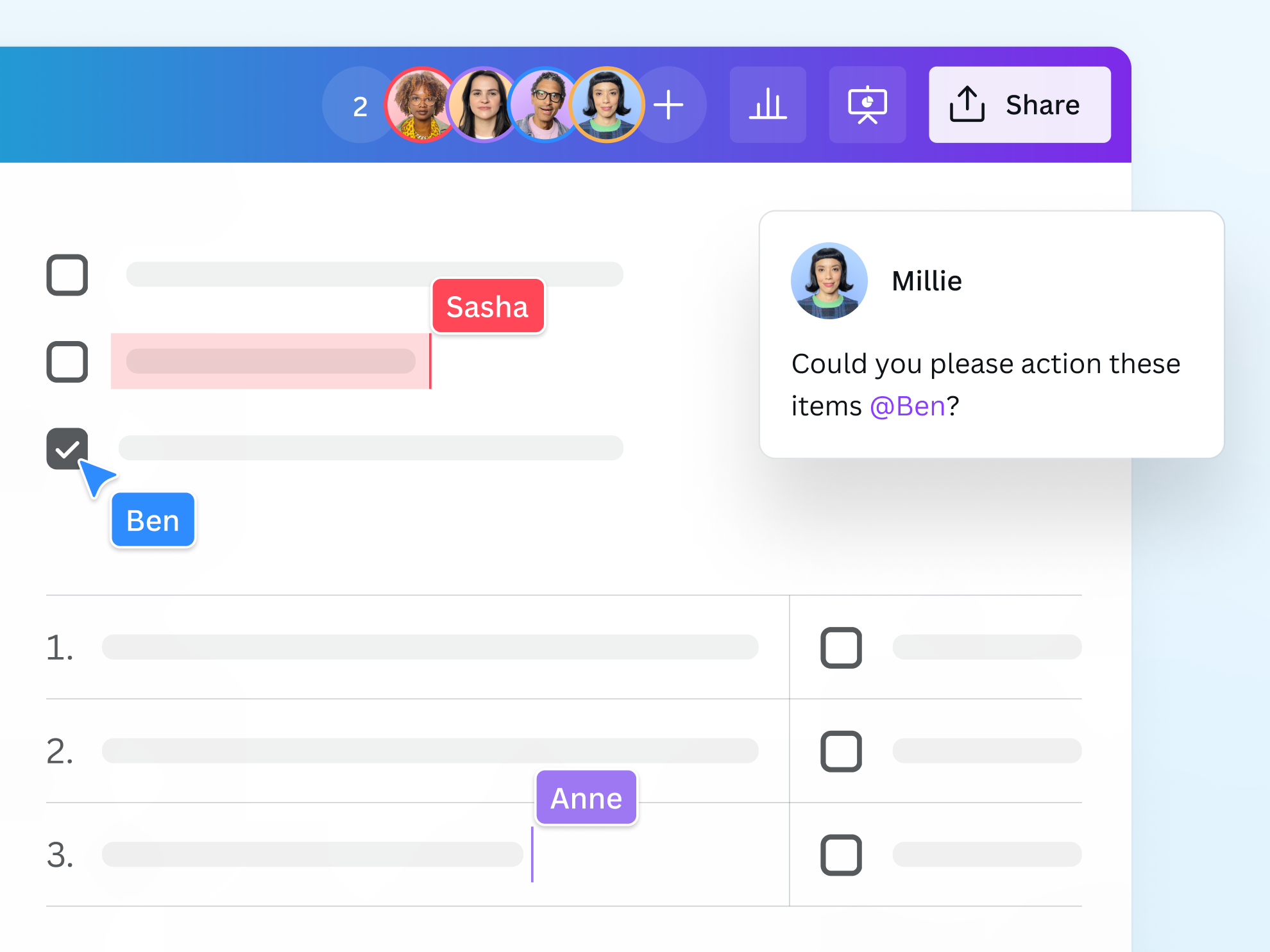 Preview of Canva Docs' real-time collaboration features