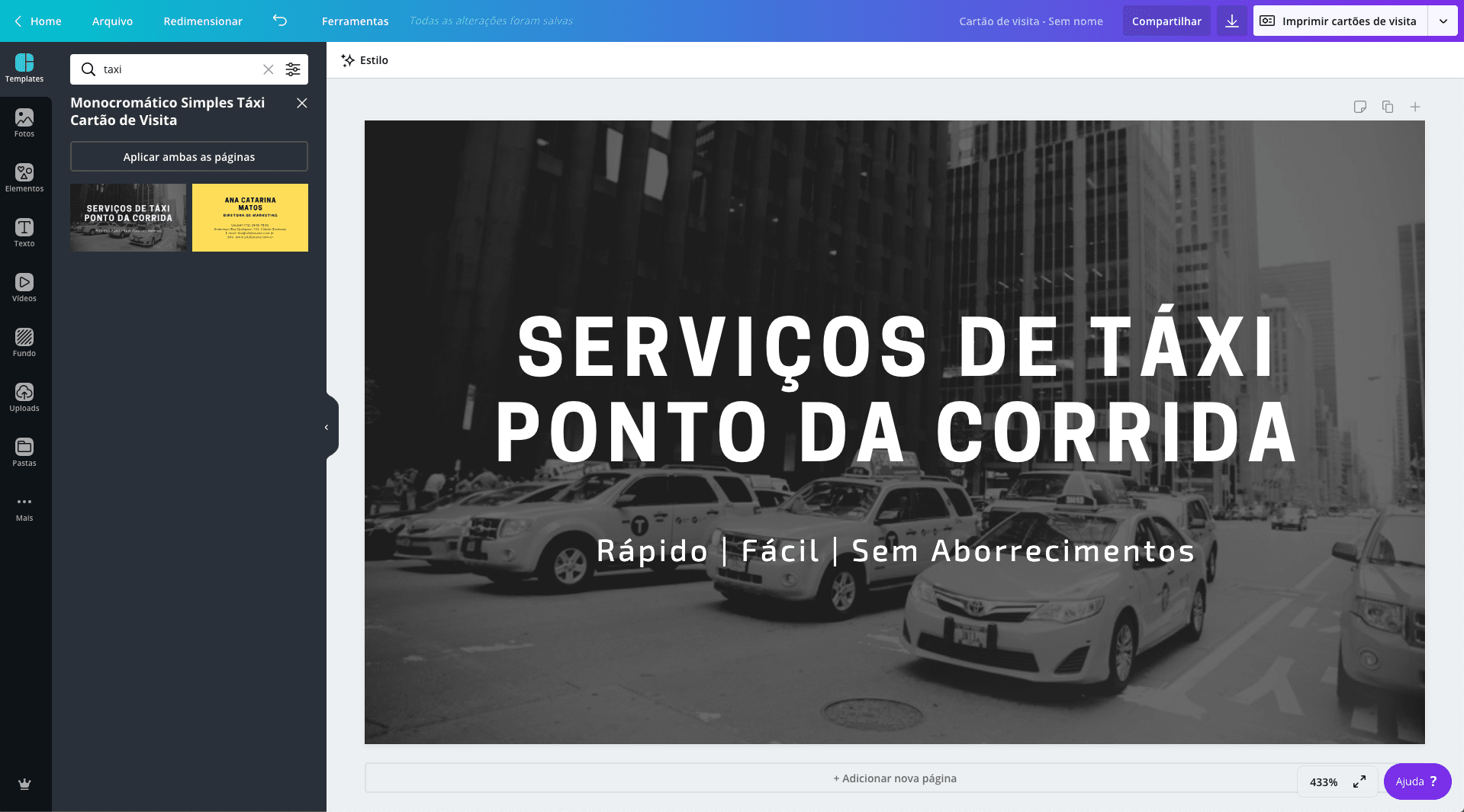 Cartão de visita para taxista Cartão de visita para taxista