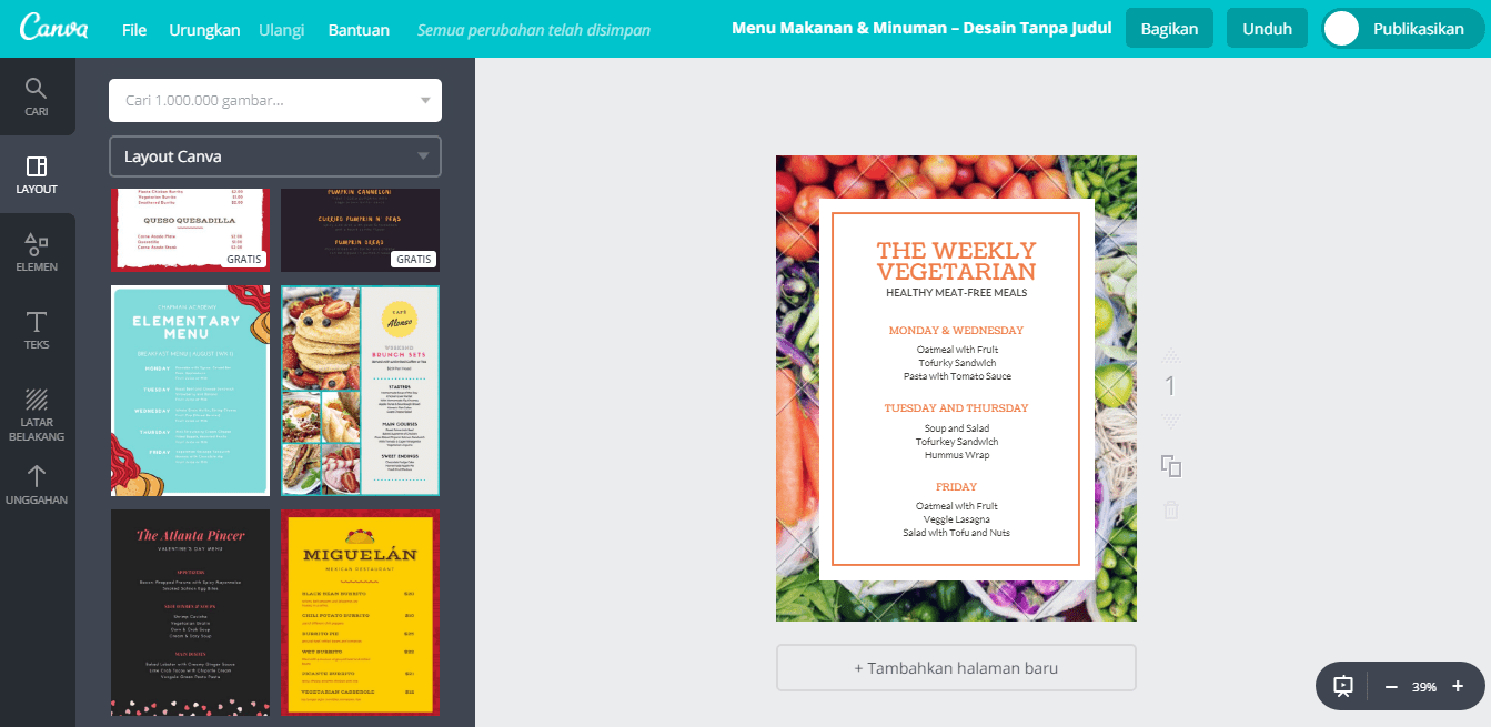 Desain Menu Vegetarian di Canva