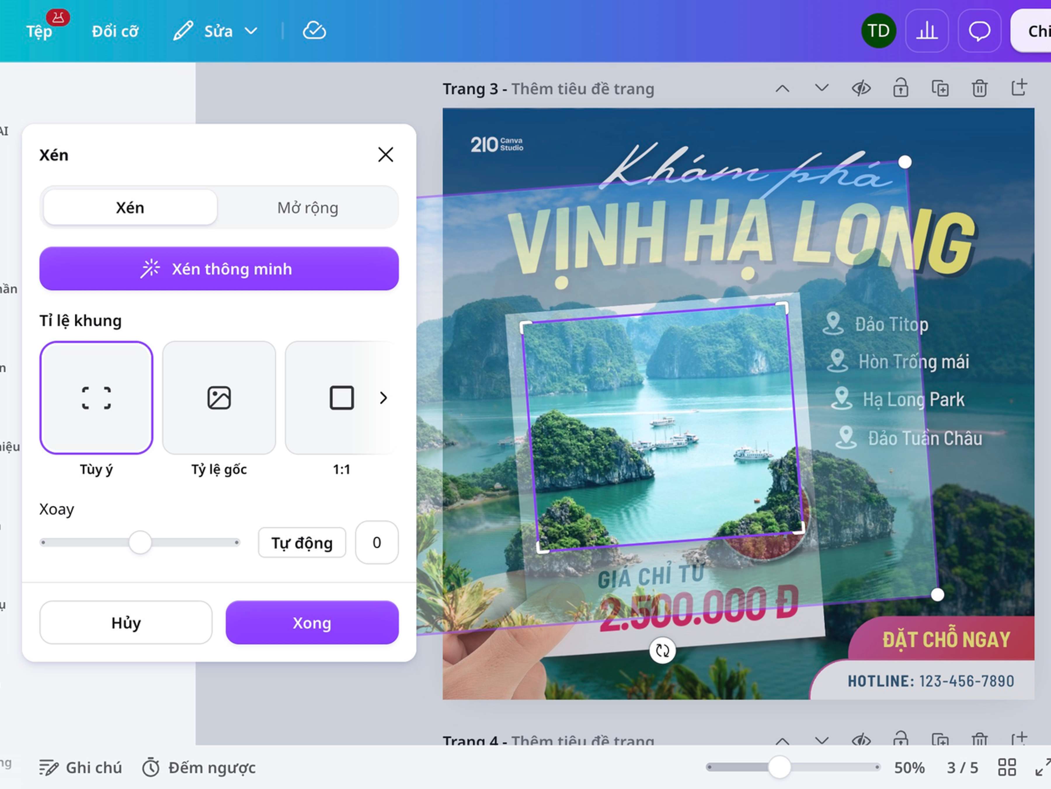 Xén lại khung hình sau khi xoay hình để nhìn cân đối
