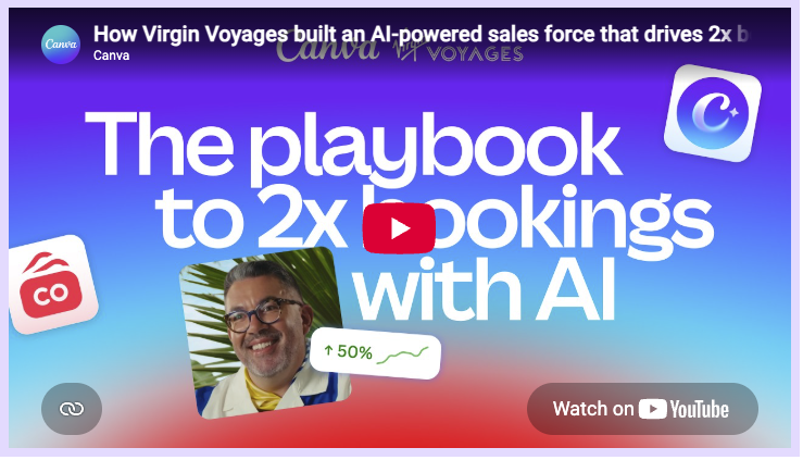 Canva 공식 Virgin Voyages 사례 영상의 미리보기 화면