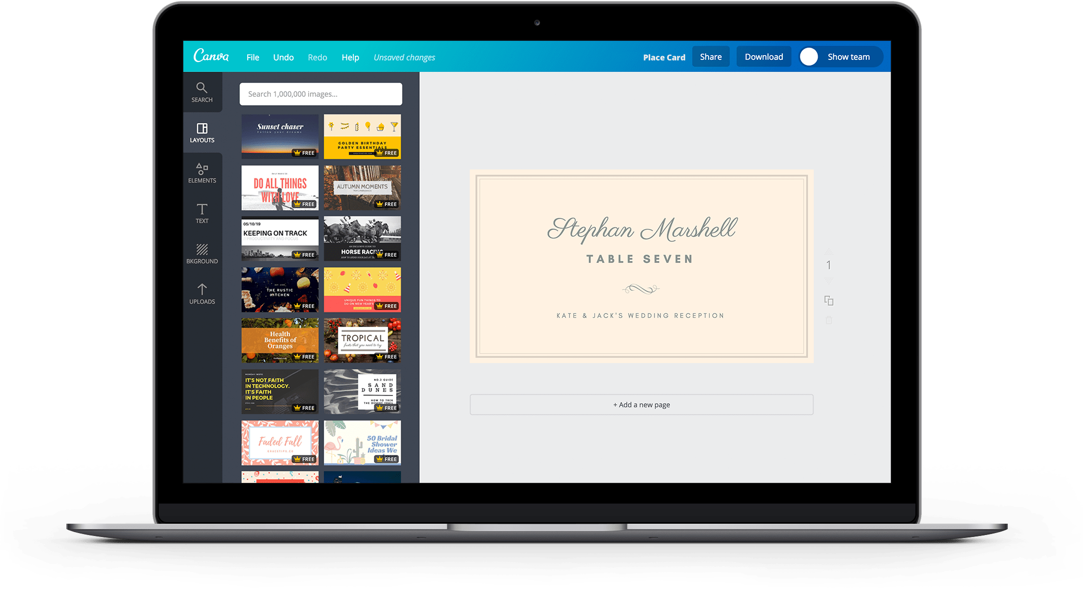 Place Card Landing Page