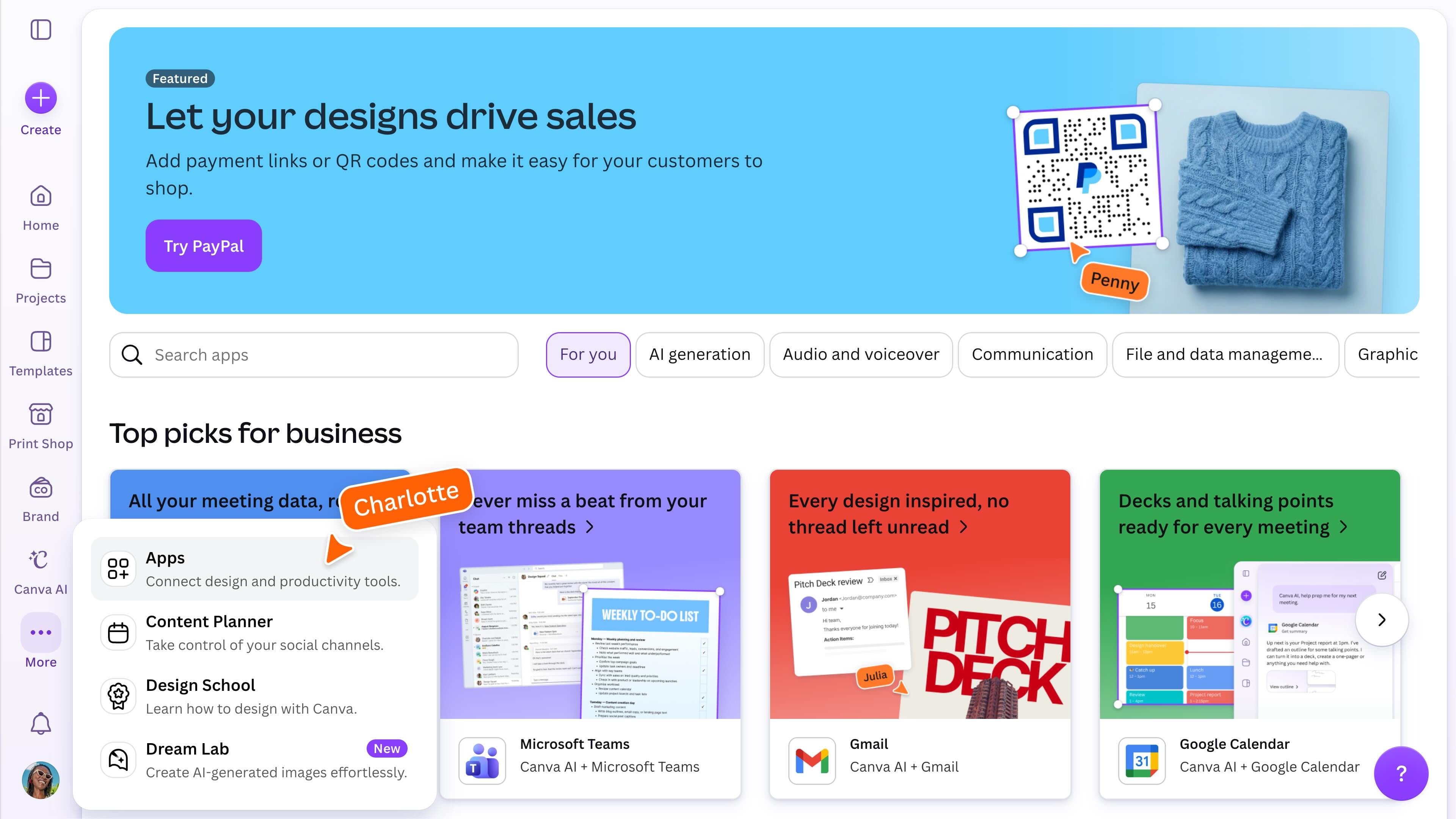 The App Marketplace on the Canva Homepage