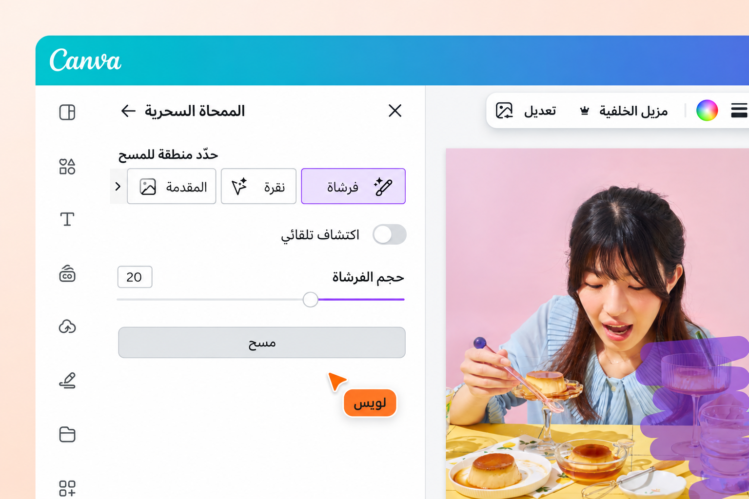 اضبط حجم الفرشاة لإزالة العناصر من صورتك اضبط حجم الفرشاة لإزالة العناصر من صورتك