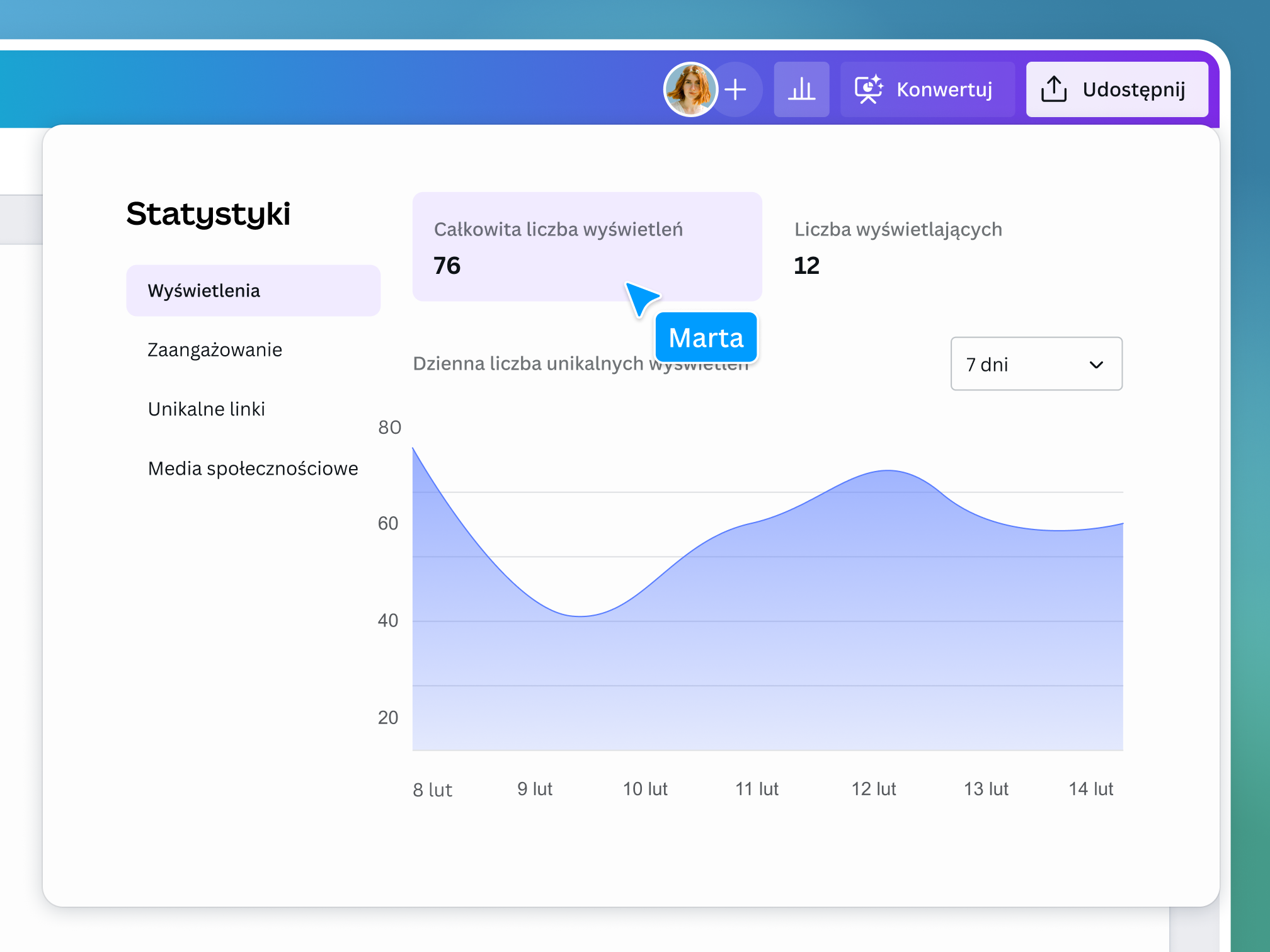 Preview of Canva Docs' easy sharing features
