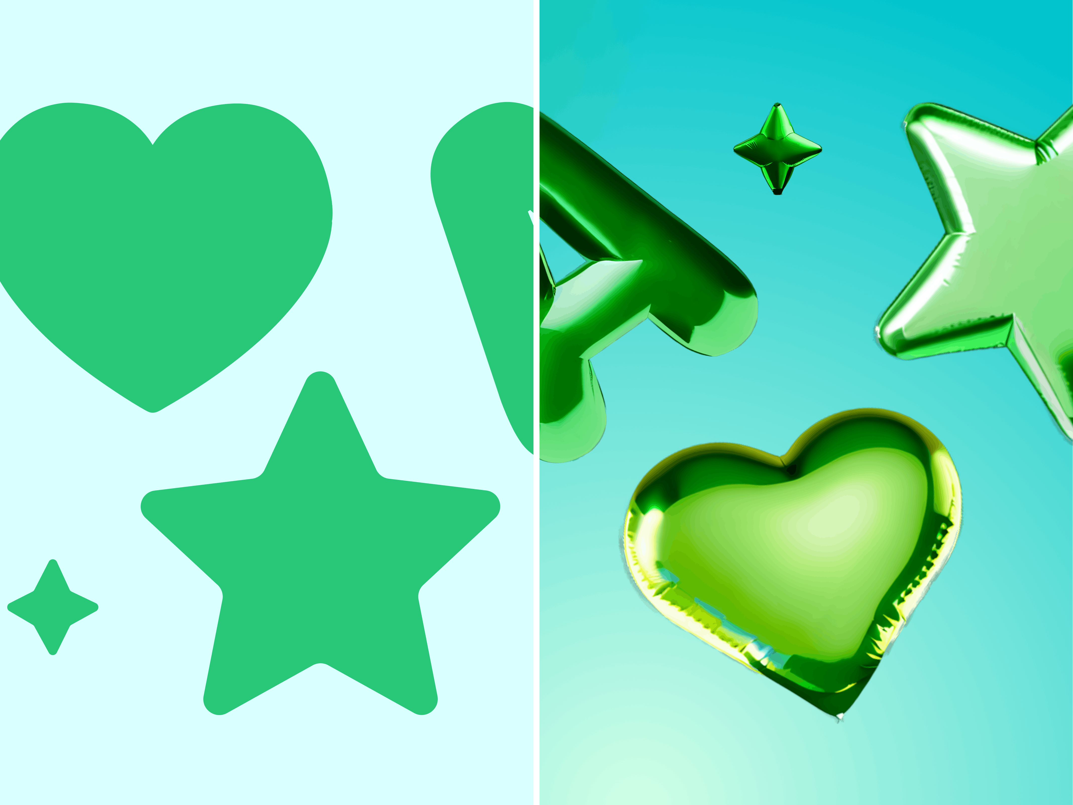 Effet ballon appliqué à des formes et des lettres vertes